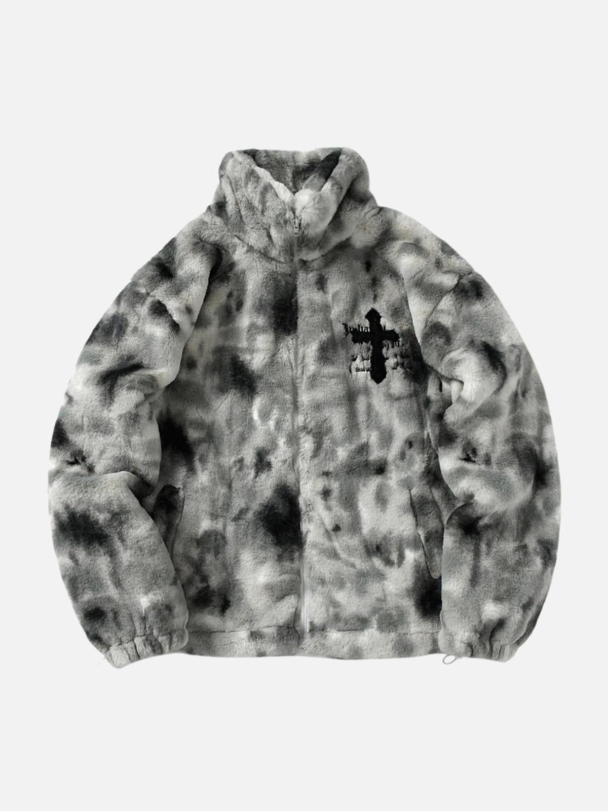 Concert Outfit Heavy-Duty Faux Lambswool Tie-Dye Urban Jacket