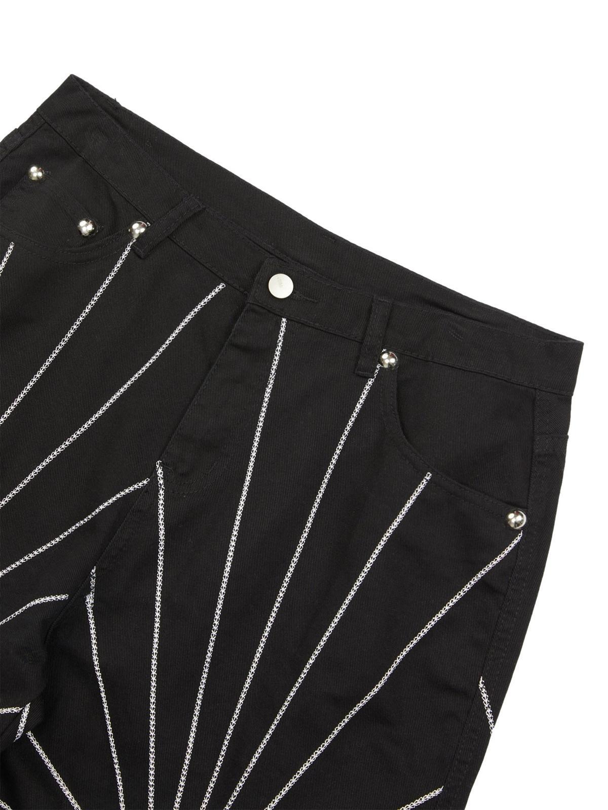 Concert Outfit Heavy Spider Web Embroidered Topstitch Jeans