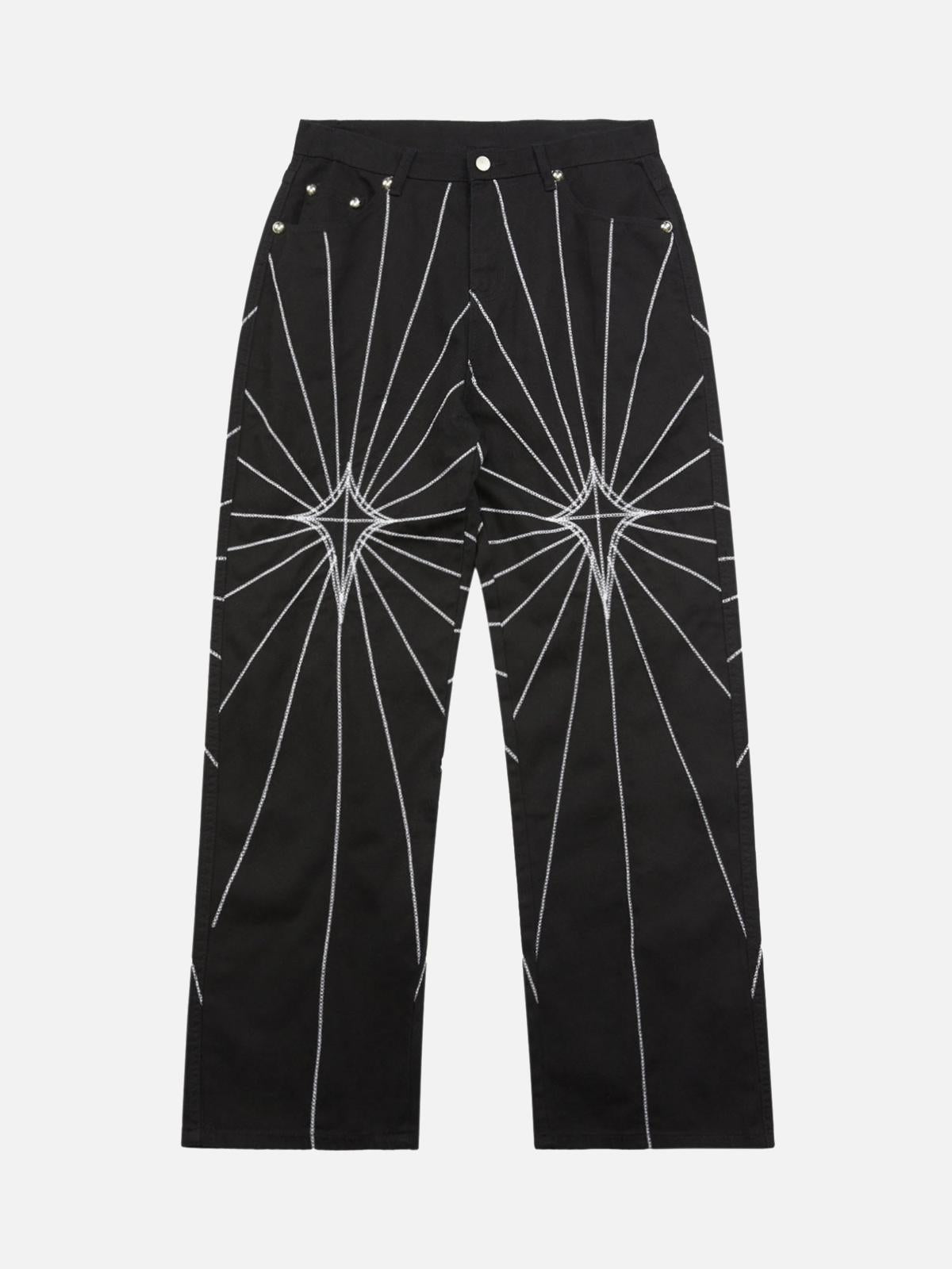 Concert Outfit Heavy Spider Web Embroidered Topstitch Jeans