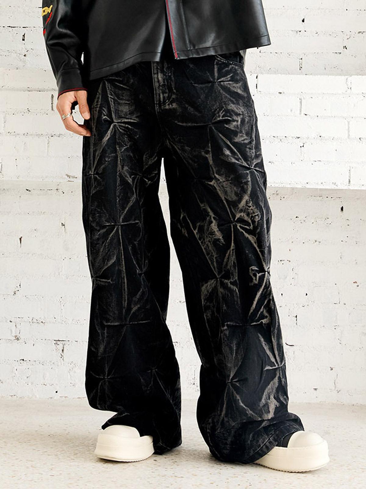 Concert Outfit Heavy Washed Distressed Pleated Baggy Jeans