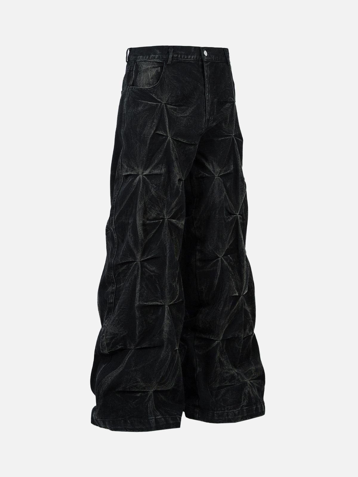 Concert Outfit Heavy Washed Distressed Pleated Baggy Jeans