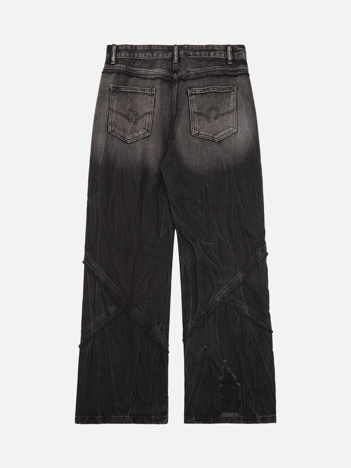 Concert Outfit Heavy Washed Ripped Plaid Stitching Hip-Hop Jeans