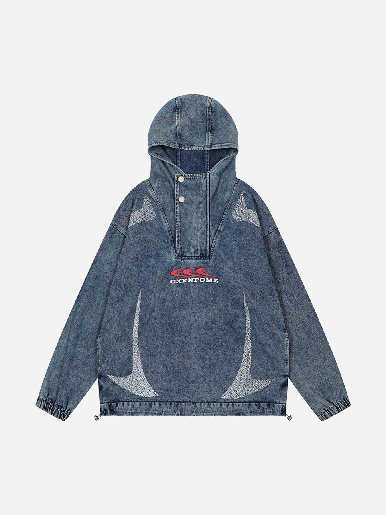 Concert Outfit High-Neck Hooded Wash Denim Jacket