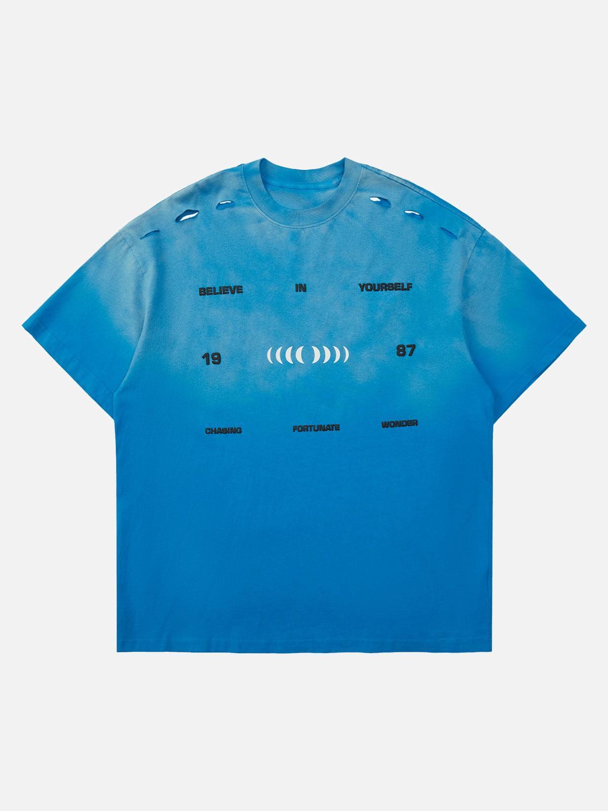 Concert Outfit High Street Gradient Design Hole T-Shirt