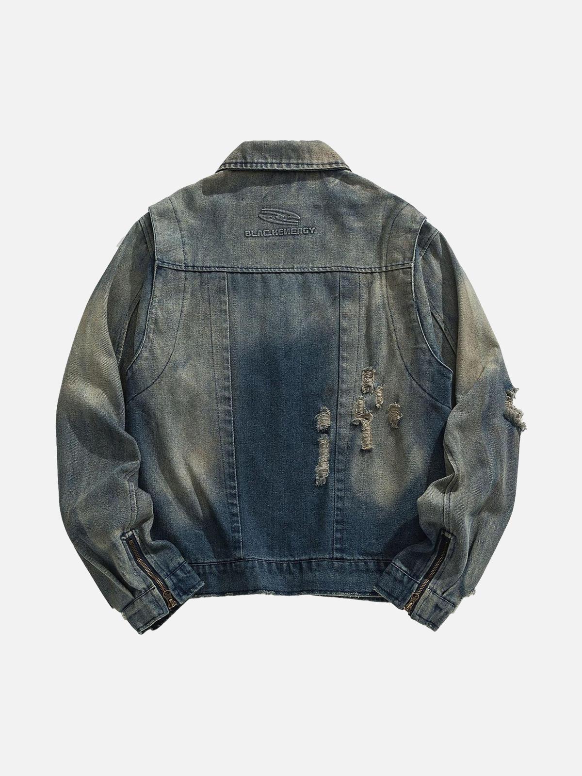 Concert Outfit High Street Hip-Hop Distressed Washed Denim Jacket