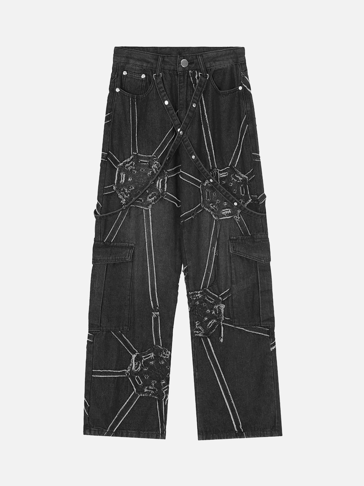 Concert Outfit High Street Hip-Hop Spider Web Denim Pants