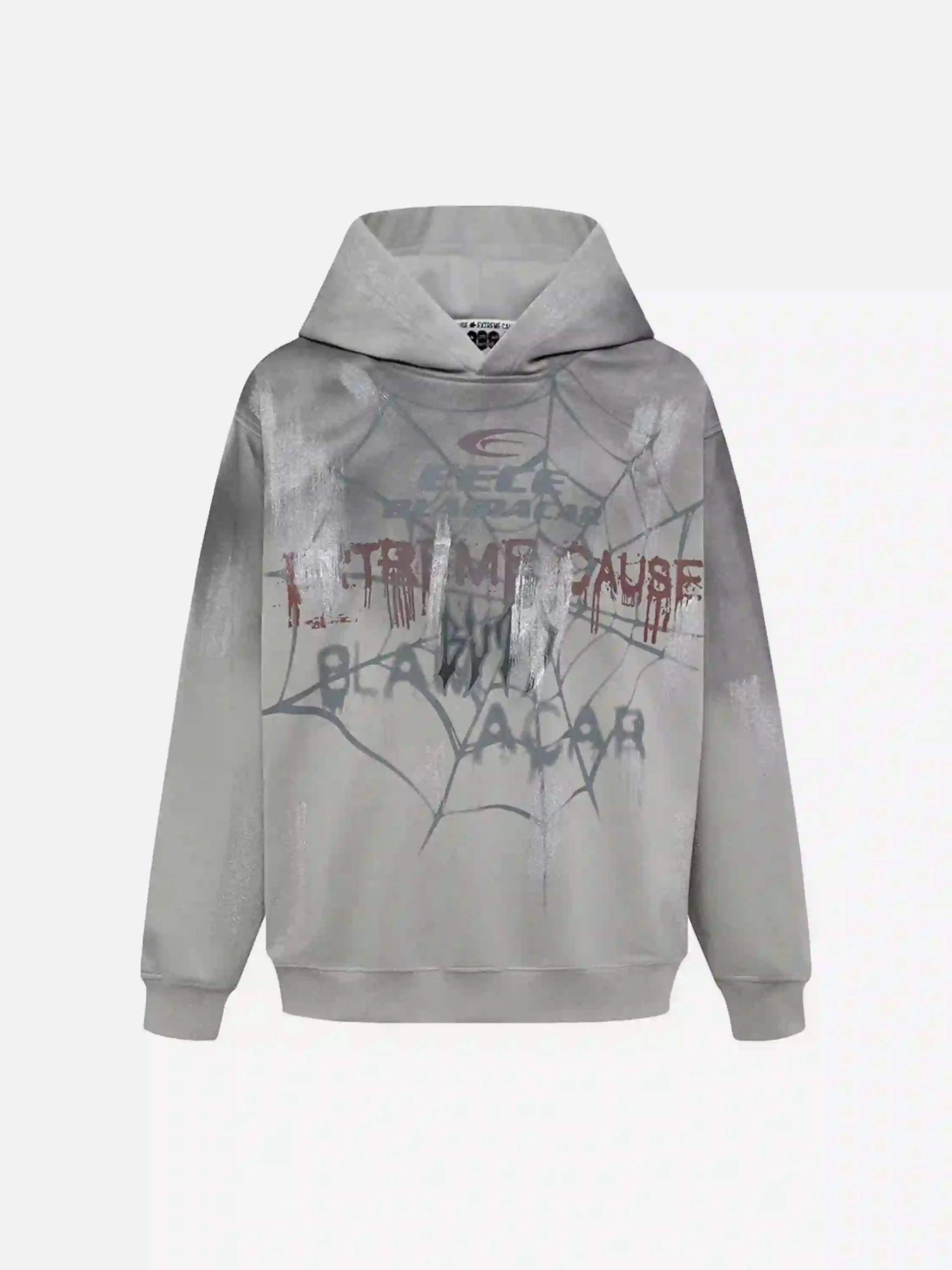 Concert Outfit High Street Hip Hop Spider Web Print Hoodie