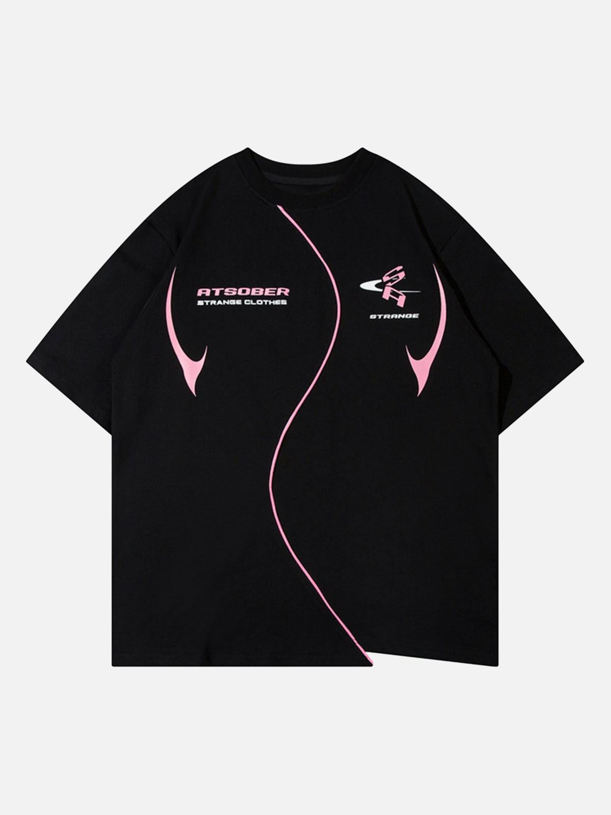 Concert Outfit High Street Motorcycle Print Asymmetric T-Shirt