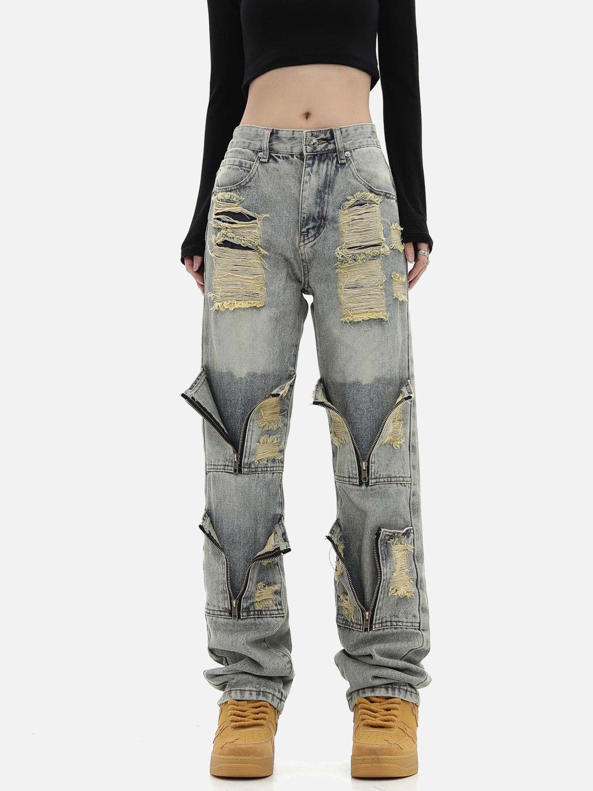 Concert Outfit High Street Washed And Torn Work Pockets Denim Pants