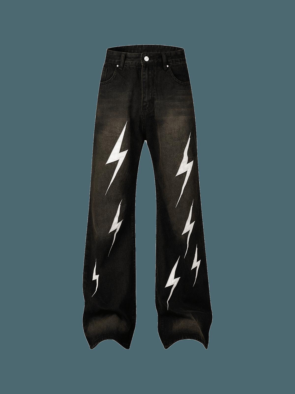 Concert Outfit High Street Washed Distressed Lightning Patch Jeans