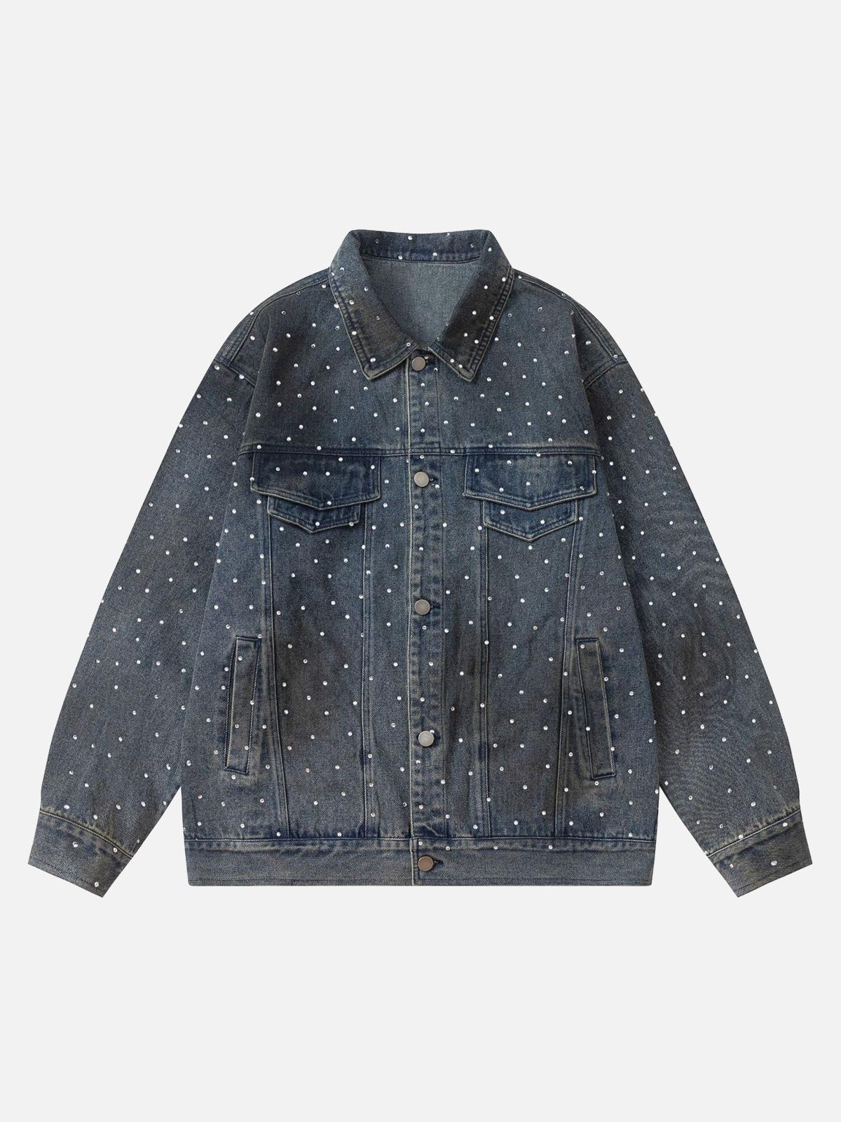 Concert Outfit Hip-Hop Beaded Washed Denim Jacket