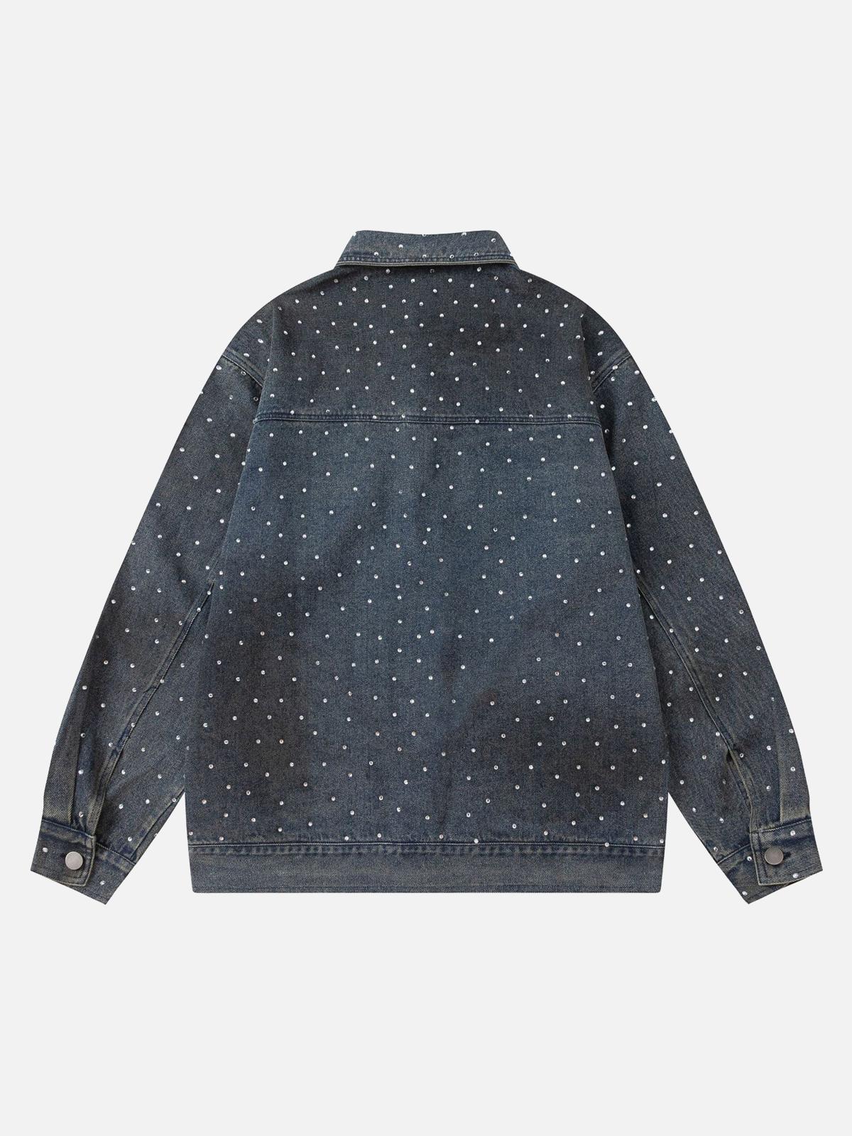 Concert Outfit Hip-Hop Beaded Washed Denim Jacket