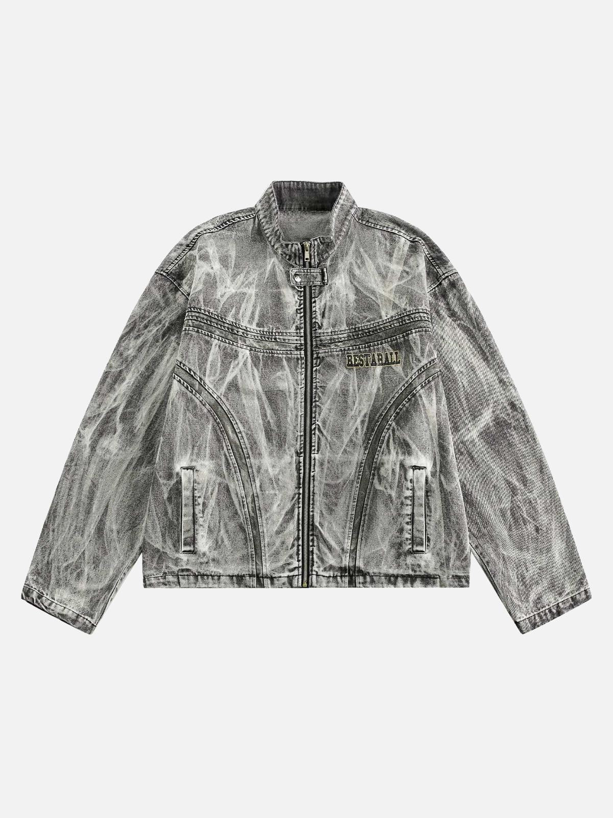 Concert Outfit Hip-Hop Distressed Washed Printed Denim Jacket