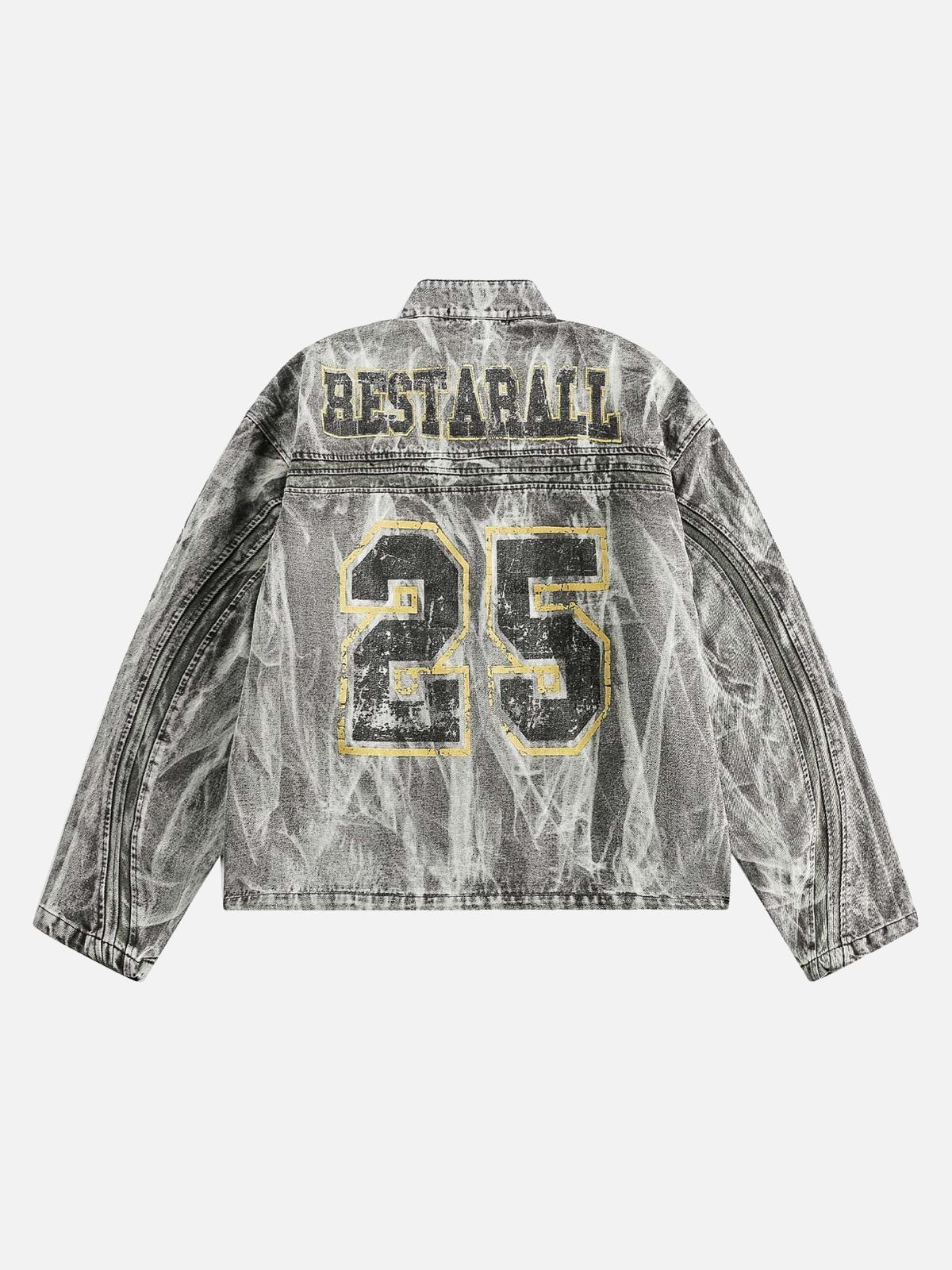 Concert Outfit Hip-Hop Distressed Washed Printed Denim Jacket