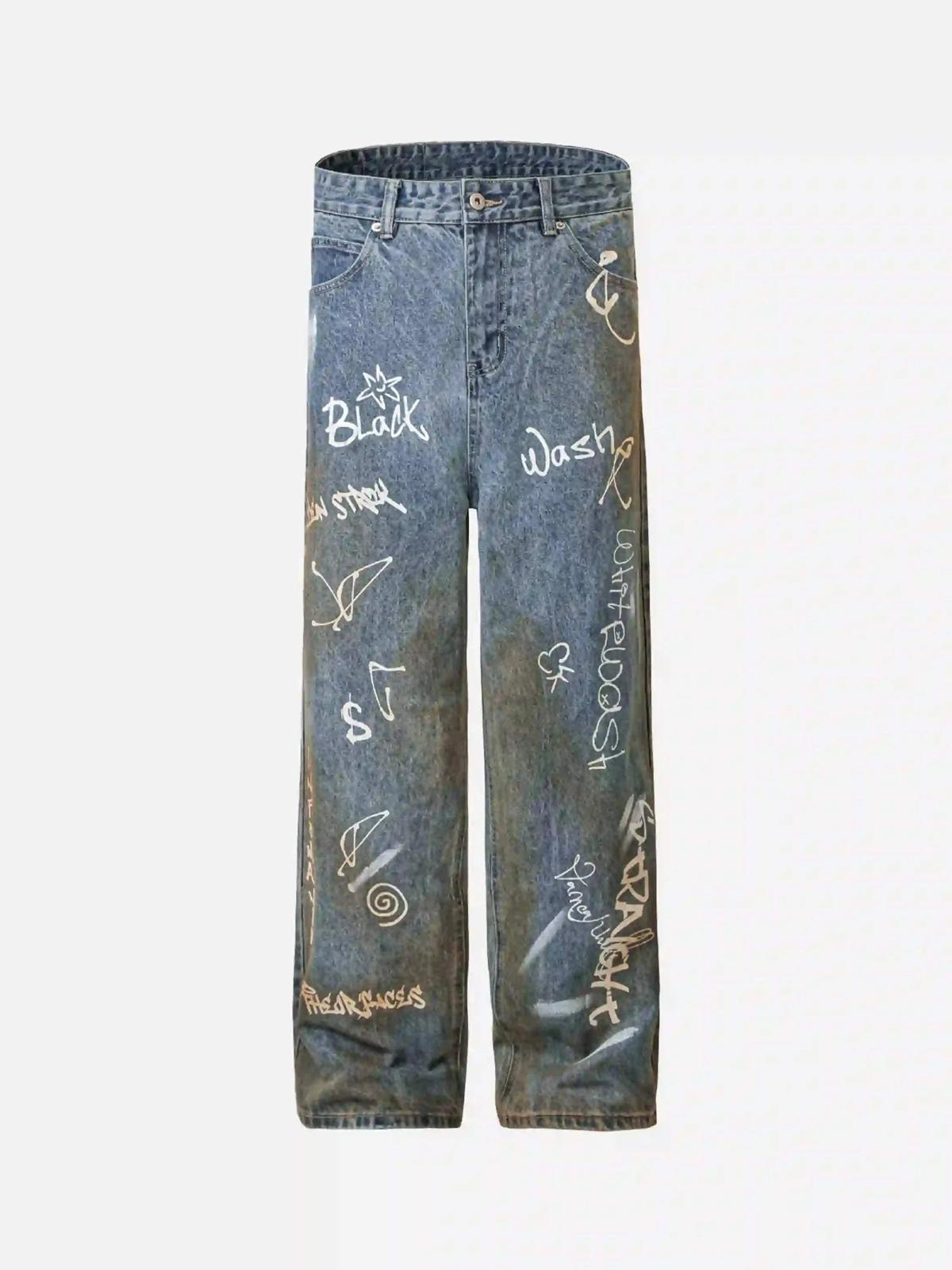 Concert Outfit Hip-Hop Graffiti Distressed Jeans