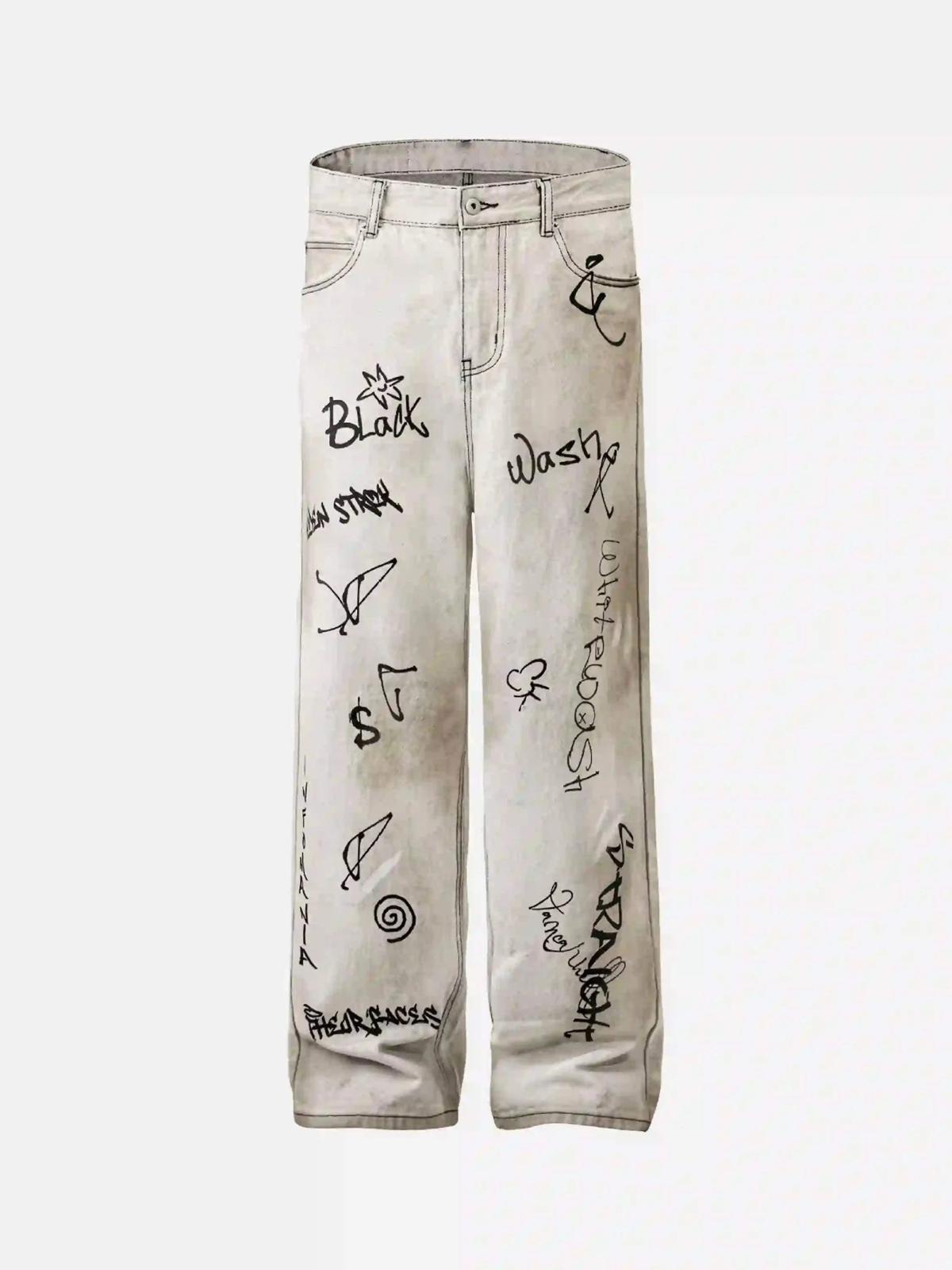 Concert Outfit Hip-Hop Graffiti Distressed Jeans