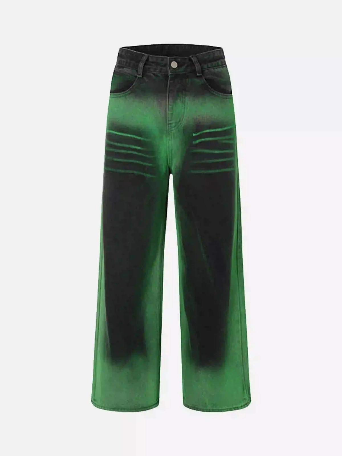 Concert Outfit Hip-Hop Green Hand-Painted Dirty Jeans