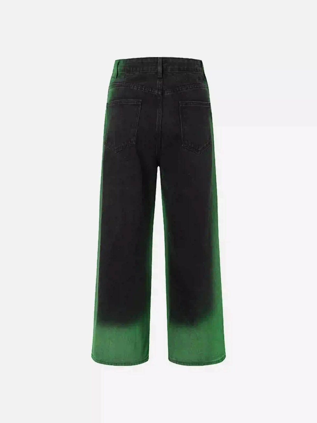 Concert Outfit Hip-Hop Green Hand-Painted Dirty Jeans