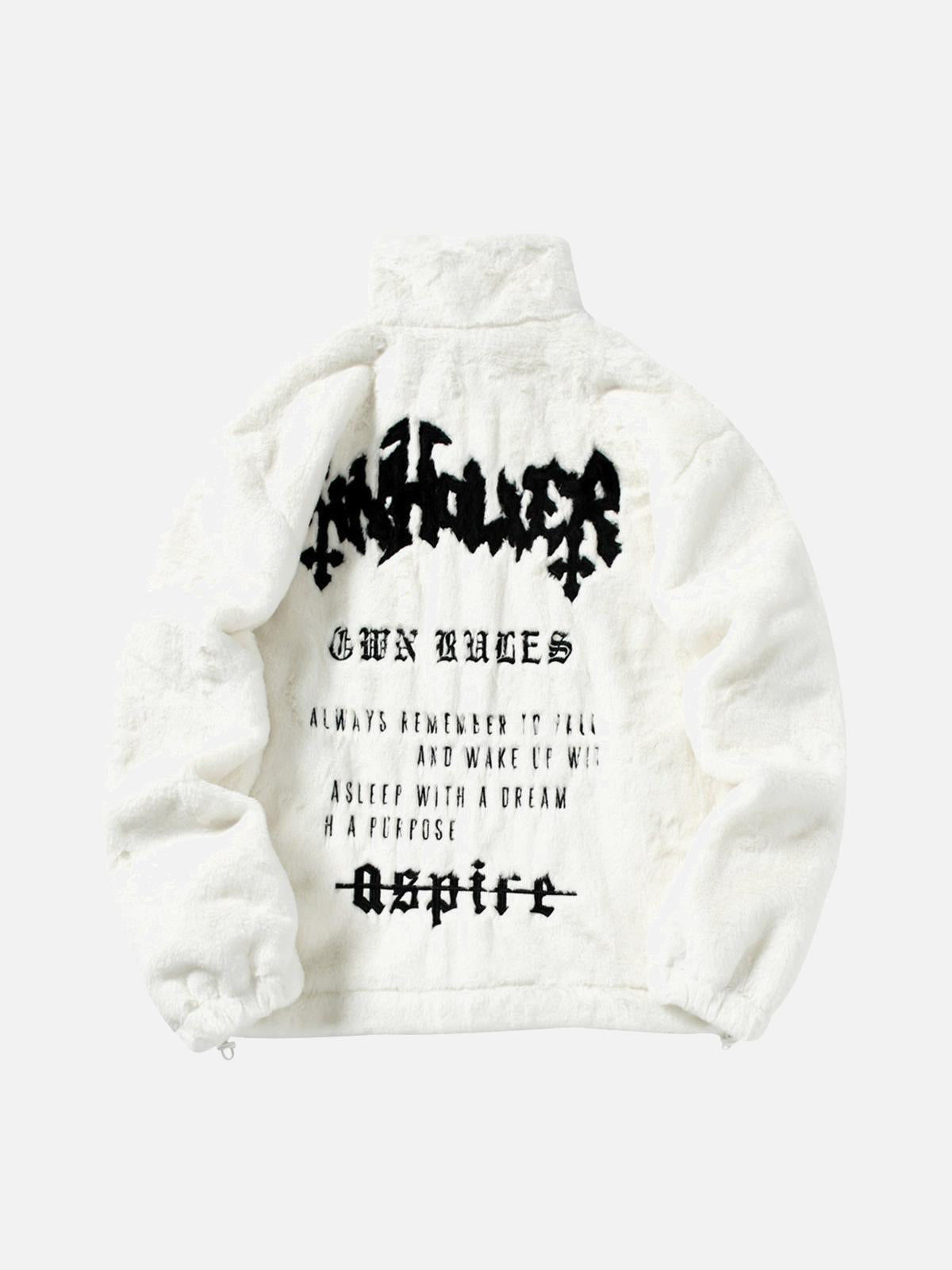 Concert Outfit Hip-Hop Letter Stand Collar Fur Jacket