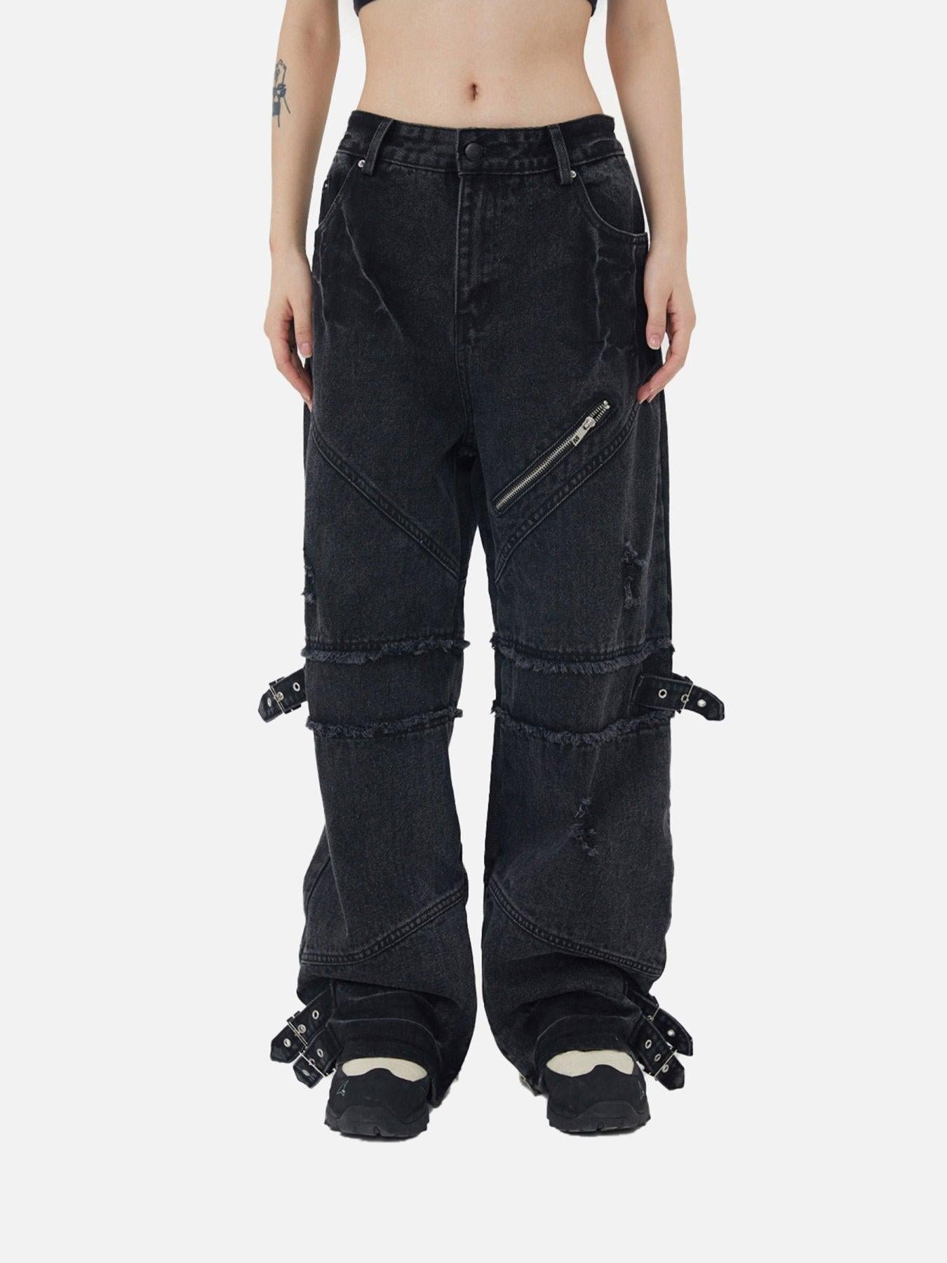 Concert Outfit Hip-Hop Retro Wash Denim Straight-Leg Pants