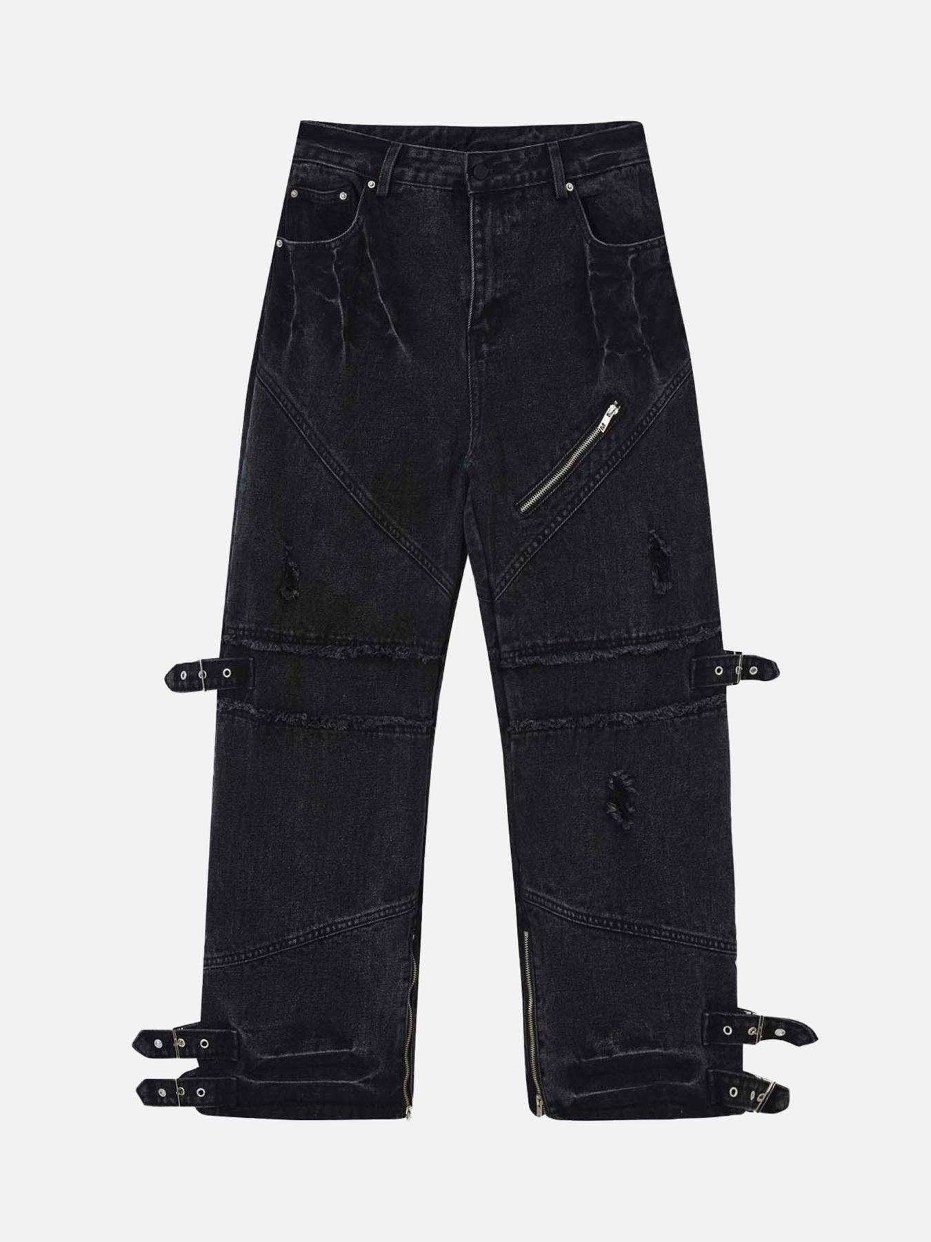 Concert Outfit Hip-Hop Retro Wash Denim Straight-Leg Pants