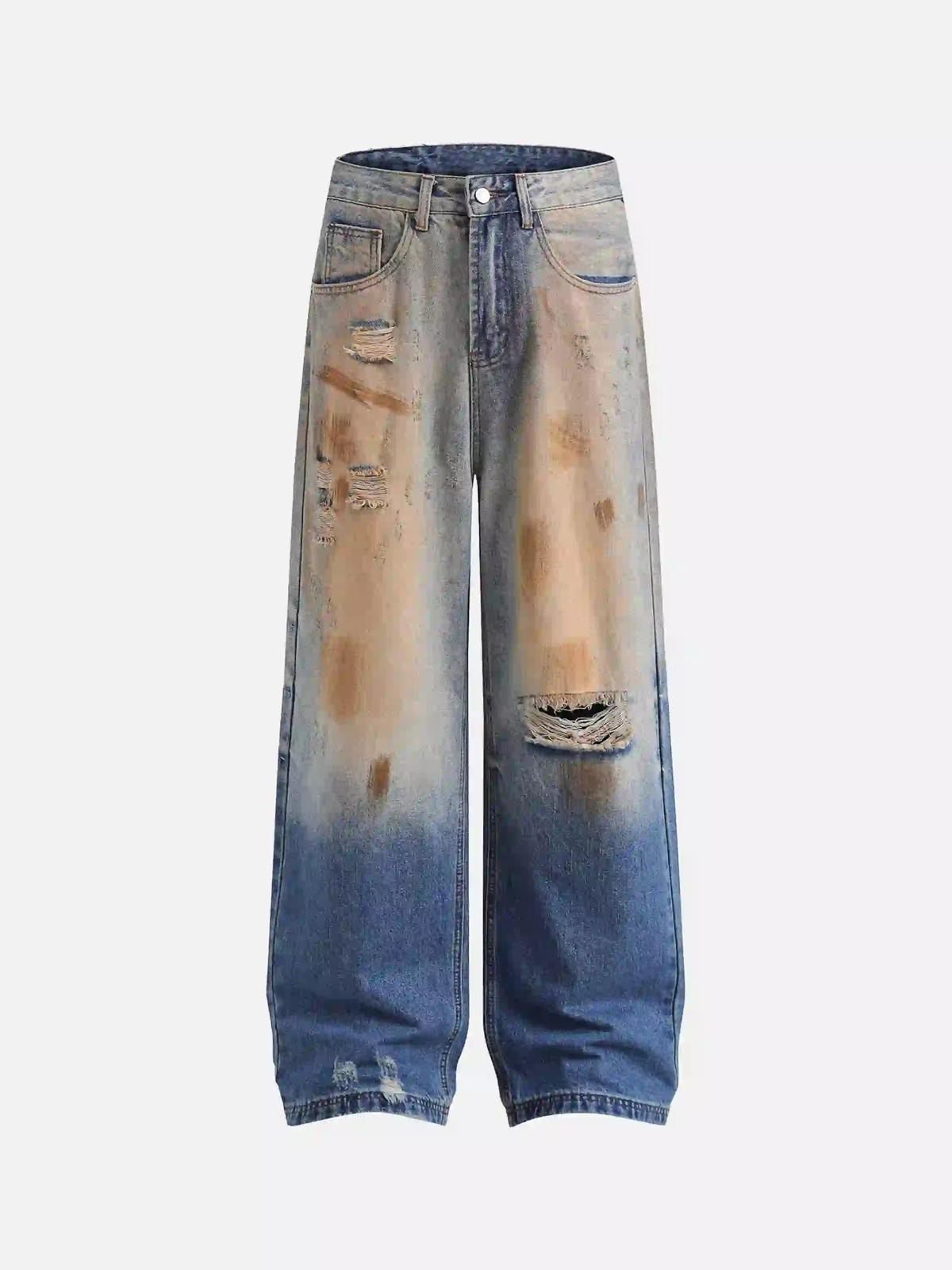 Concert Outfit Hip-Hop Ripped Mud-Dyed Jeans