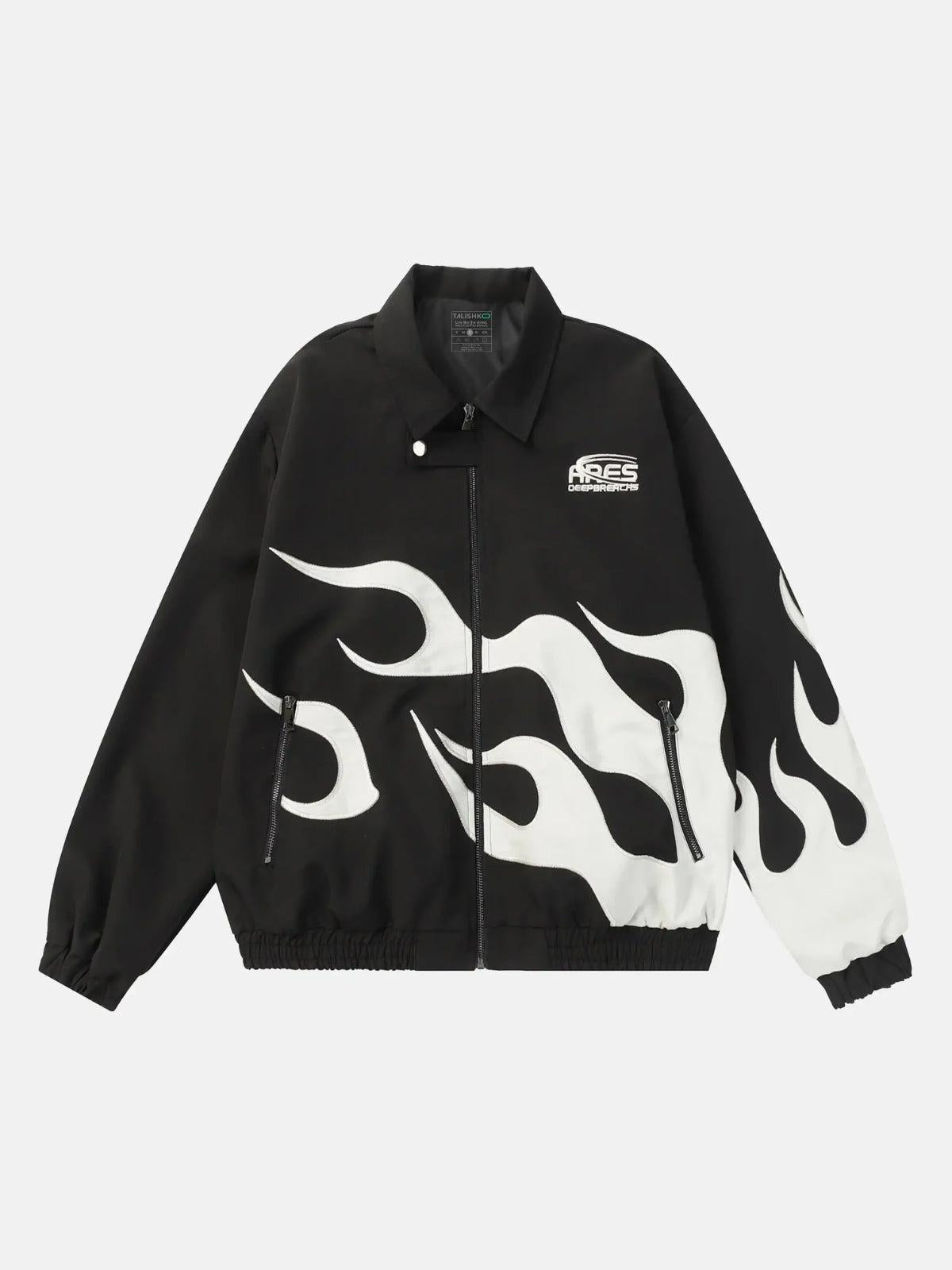 Concert Outfit Hip Hop Street Patches Flame Lapel Jacket