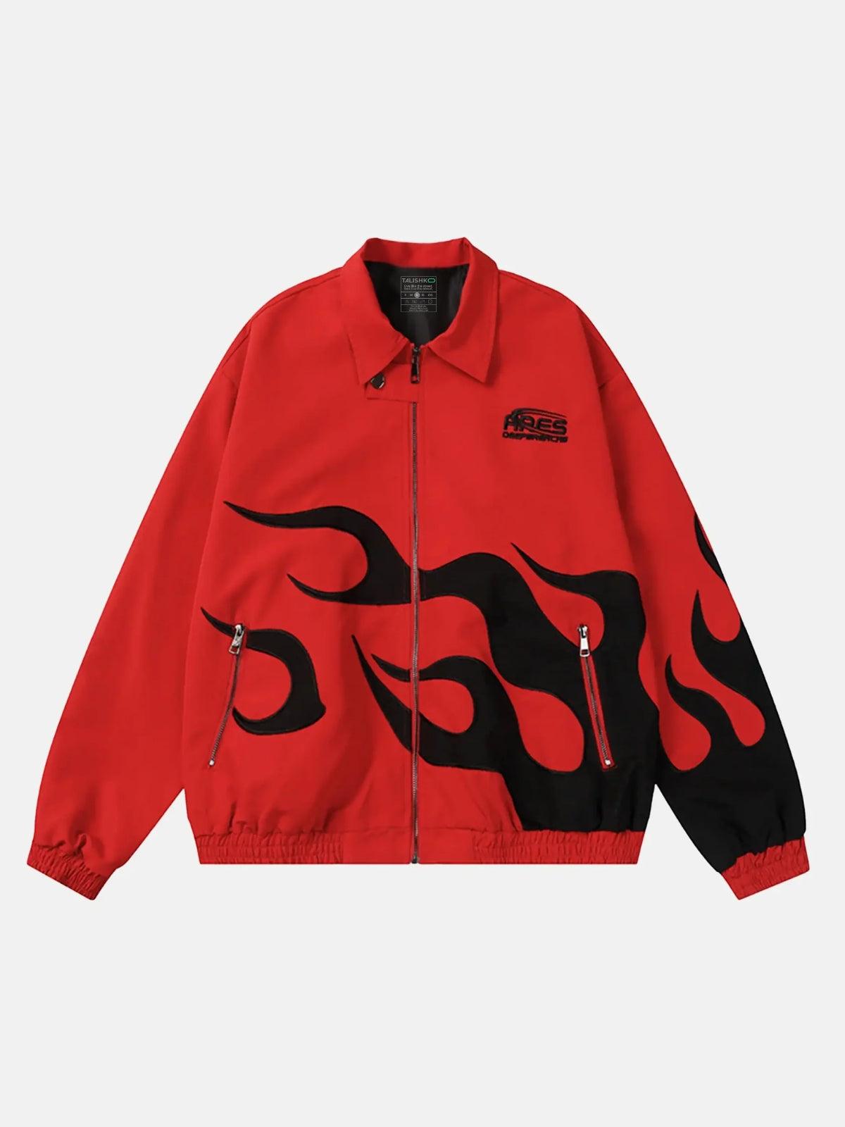 Concert Outfit Hip Hop Street Patches Flame Lapel Jacket