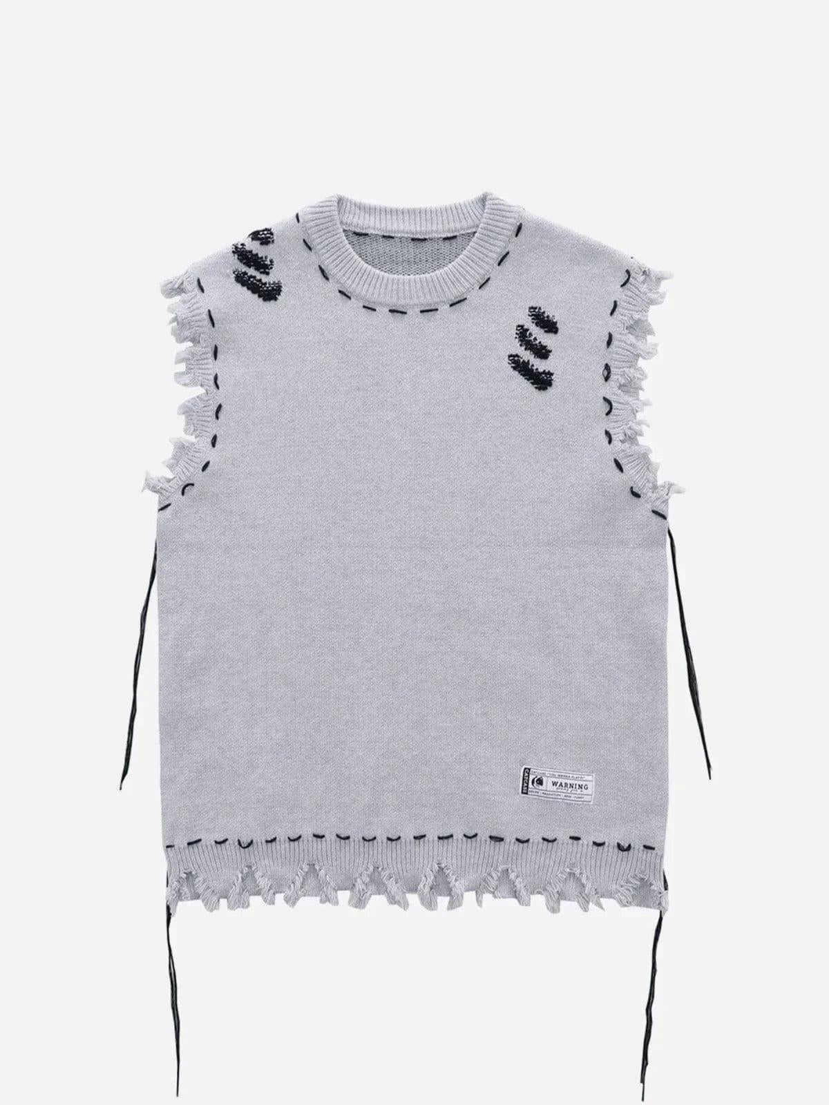 Concert Outfit Hole Raw Edge Sweater Vest