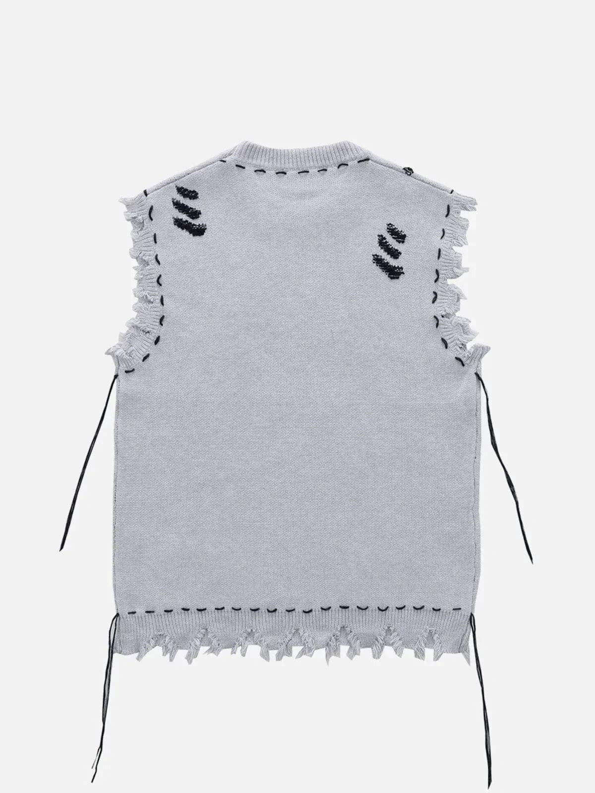 Concert Outfit Hole Raw Edge Sweater Vest