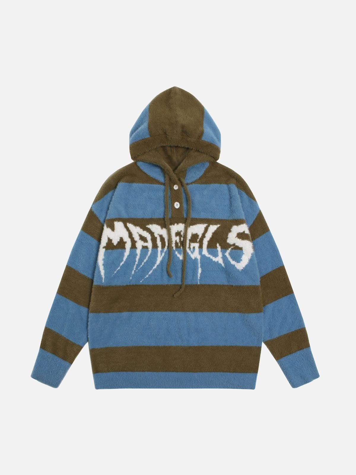 Concert Outfit Hooded Striped Knit Sweater