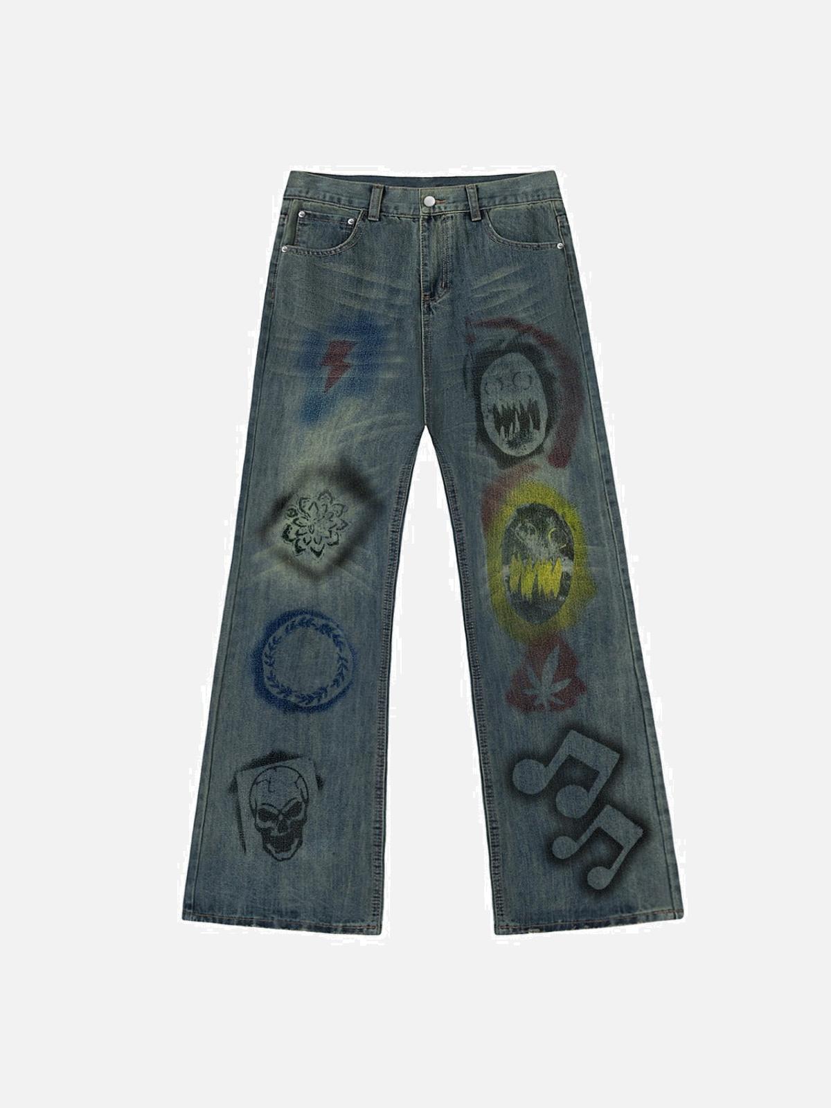 Concert Outfit Icon Graffiti Print Jeans