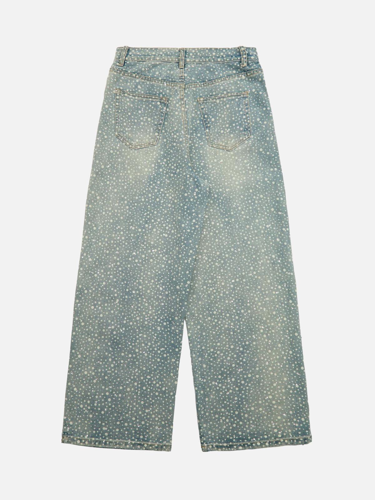 Concert Outfit Ink Splashed Hotfix Rhinestone Baggy Jeans