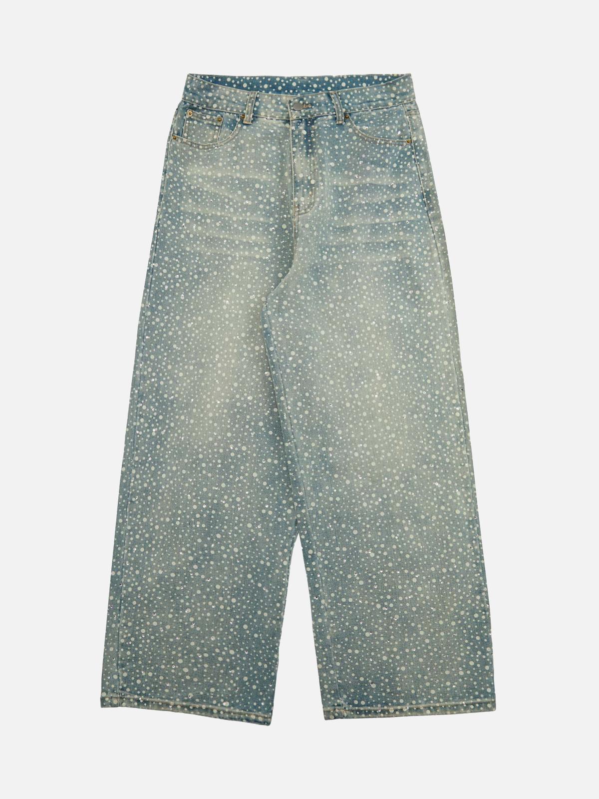 Concert Outfit Ink Splashed Hotfix Rhinestone Baggy Jeans
