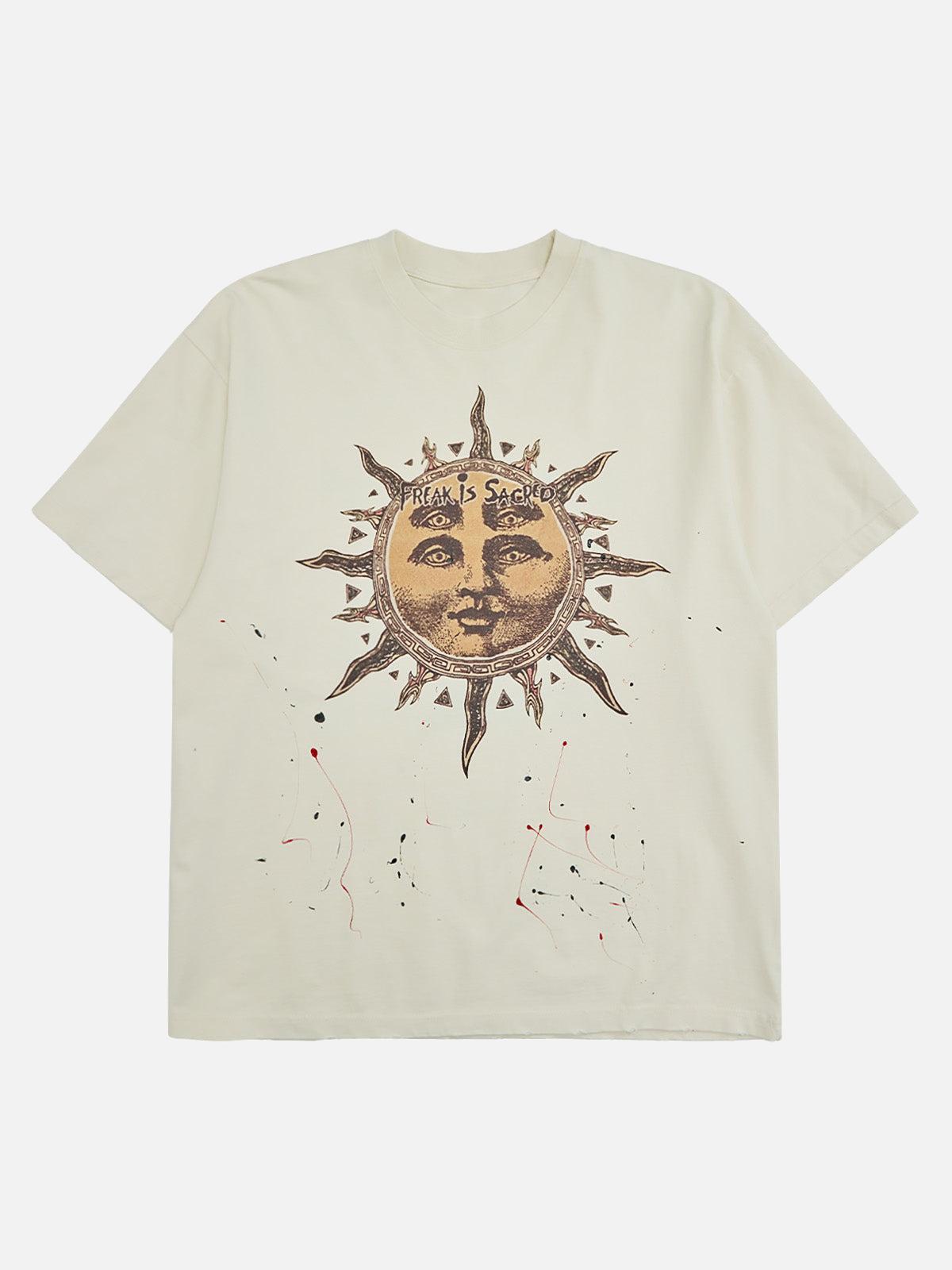 Concert Outfit Ink-Splashed Sun God Worn T-Shirt