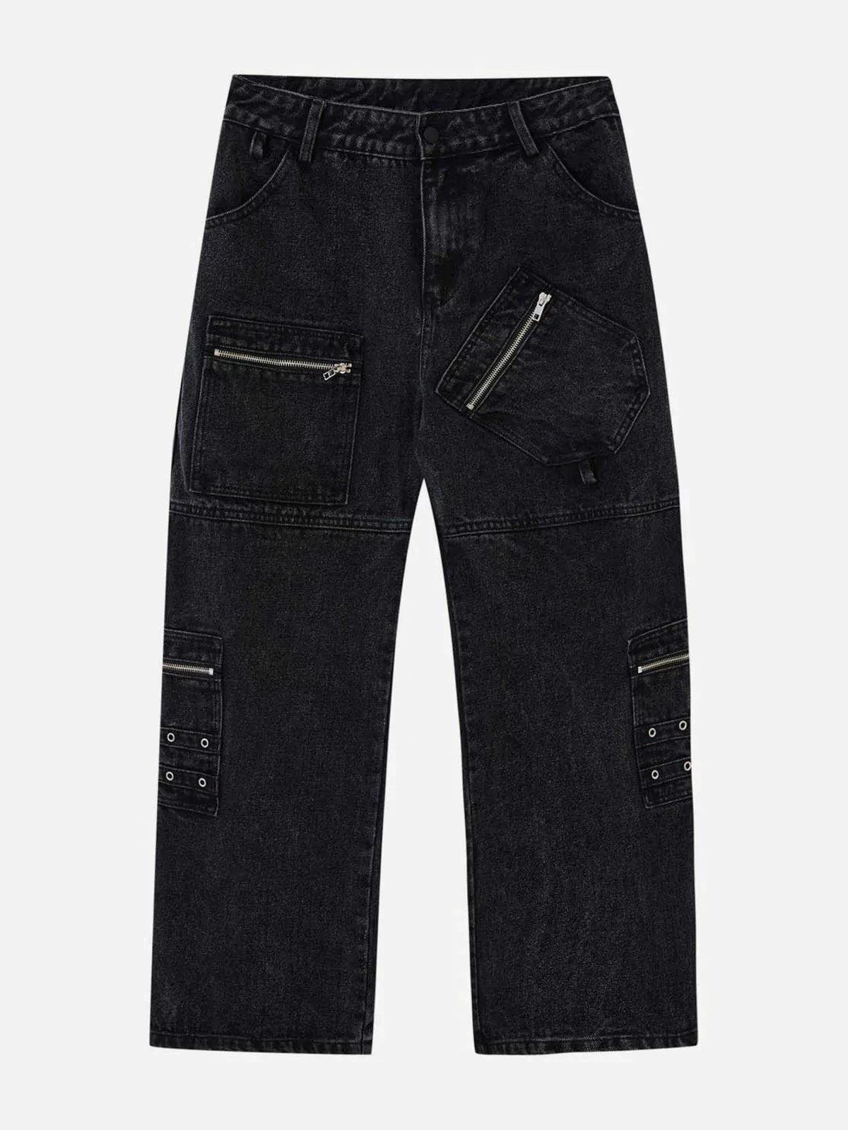 Concert Outfit Irregular Pocket Washed Jeans