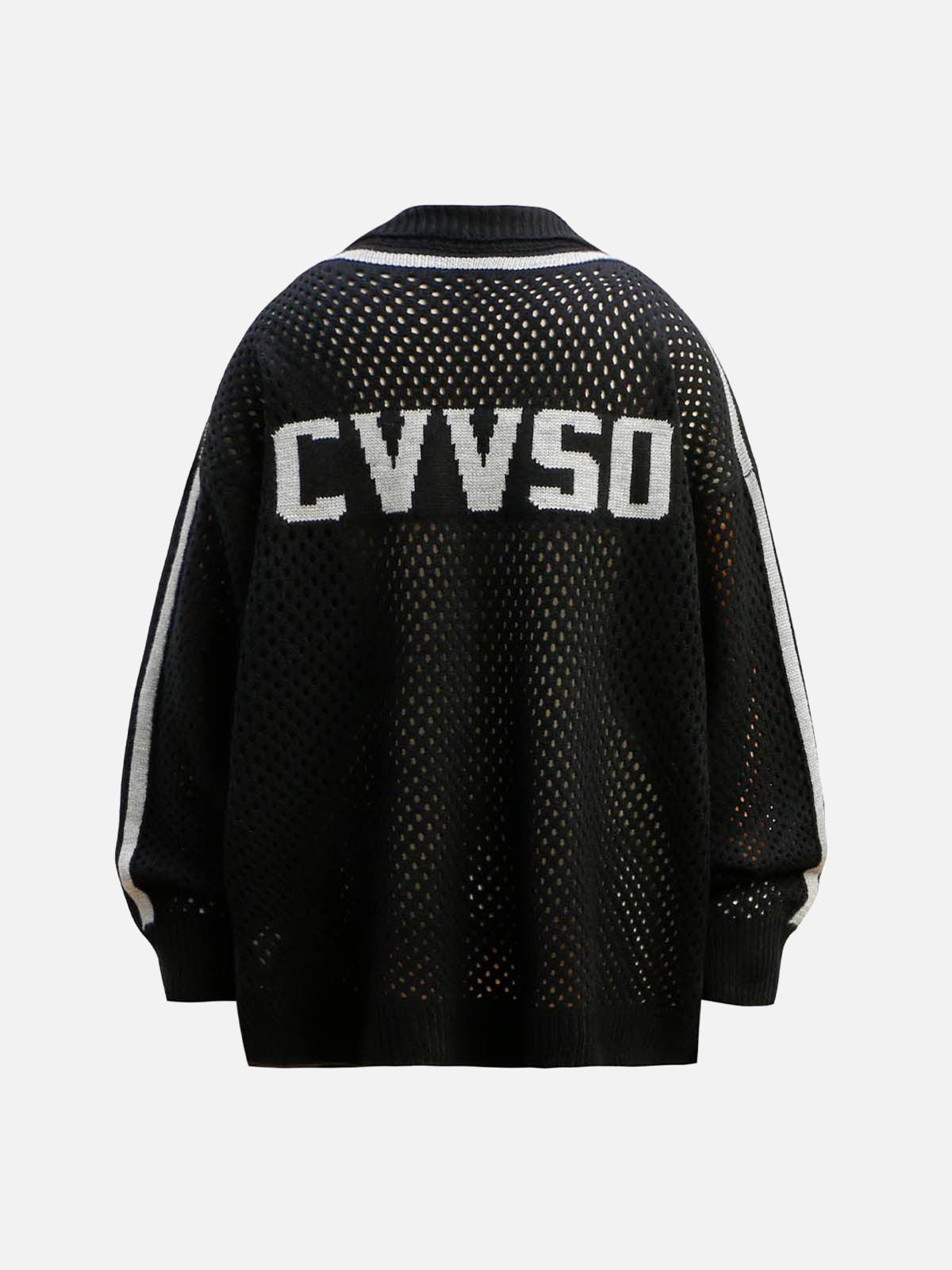 Concert Outfit Jacquard Mesh Knit Zipper Polo Sweater