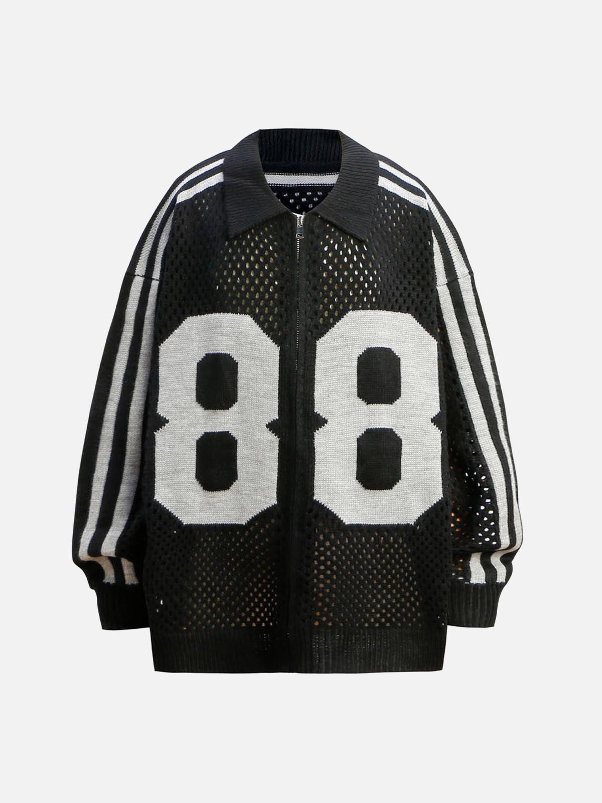 Concert Outfit Jacquard Mesh Knit Zipper Polo Sweater
