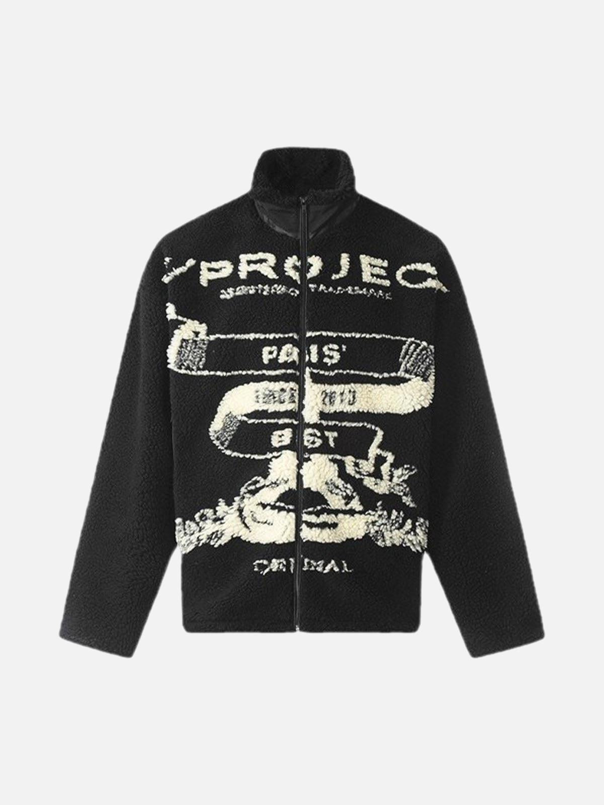 Concert Outfit Jacquard Stand Collar Sherpa  Jacket