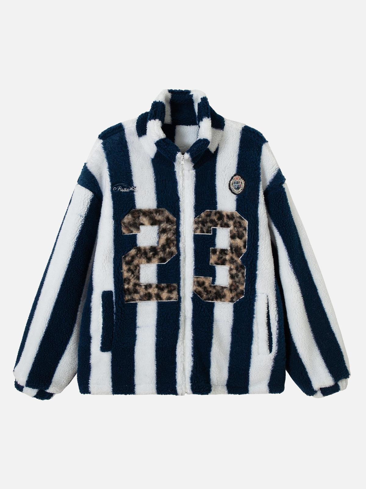 Concert Outfit Jersey Embroidered Cheetah Print Striped Sherpa Jacket