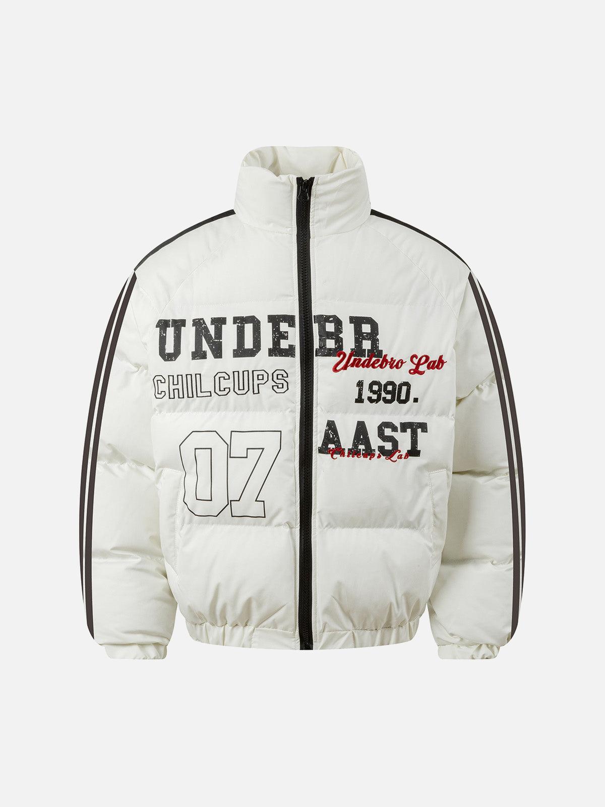 Concert Outfit Jersey Stand Collar Embroidered Quilted Puffer Jacket