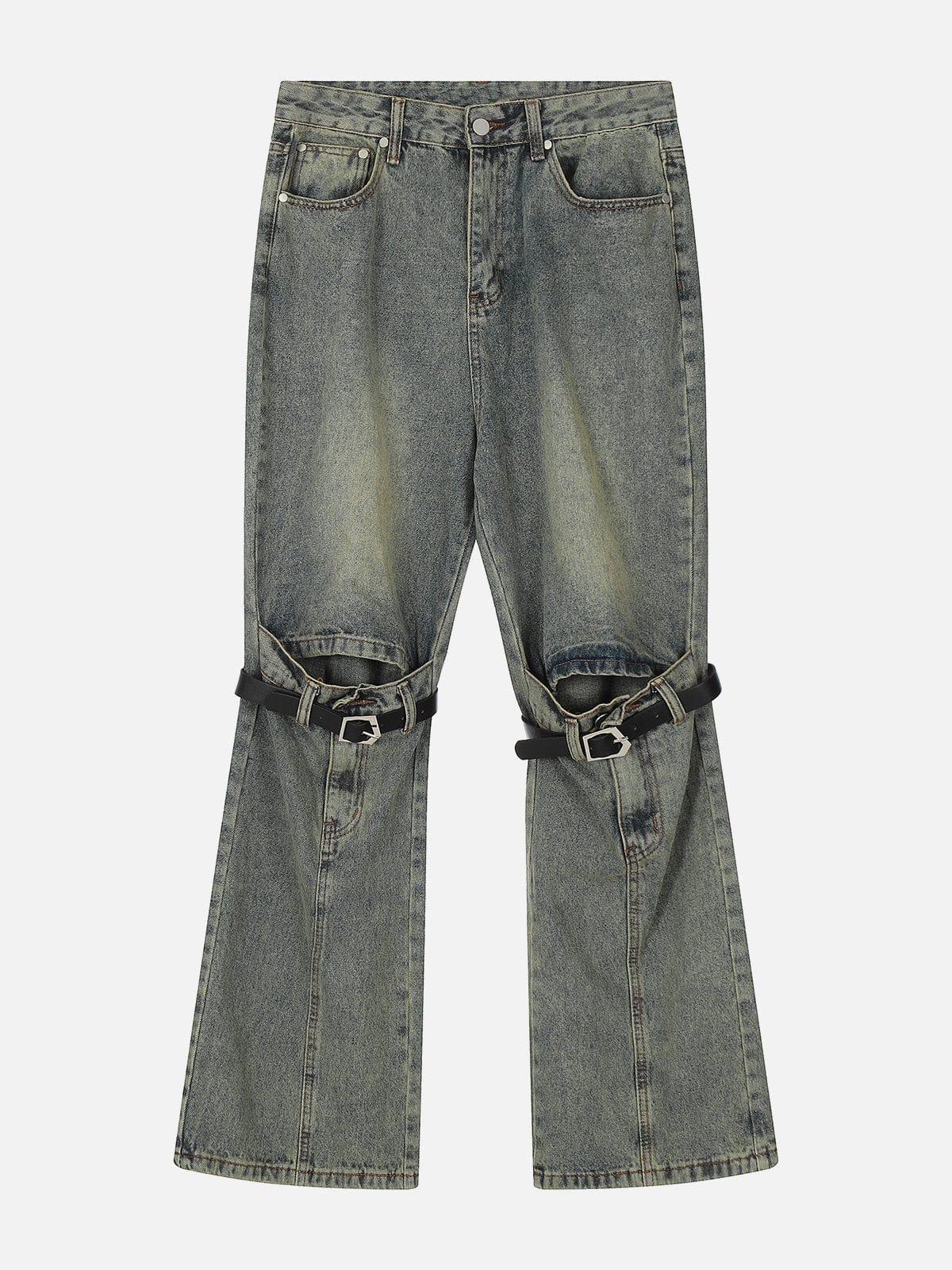 Concert Outfit Lace-Up Ripped Wash Jeans