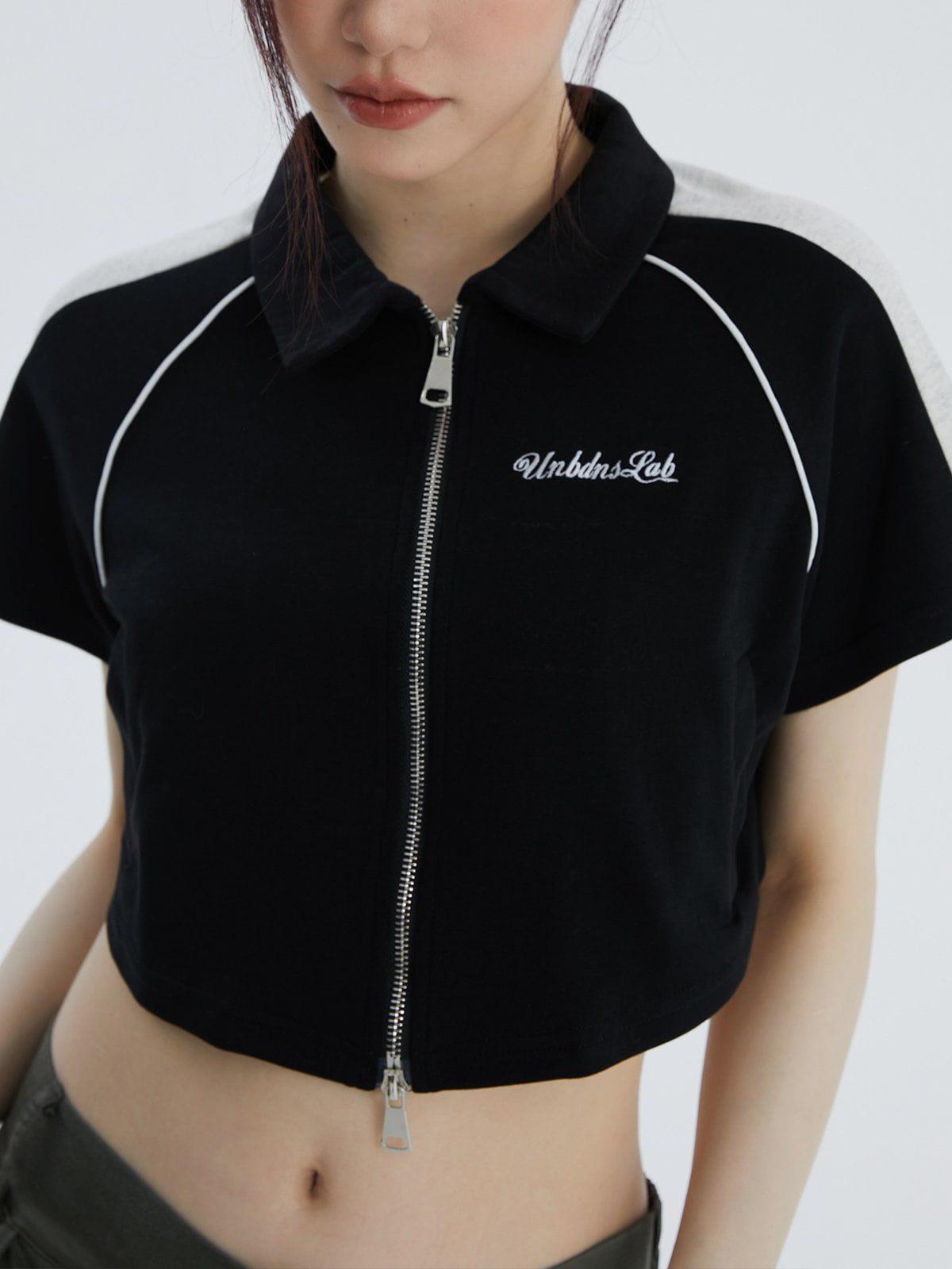 Concert Outfit Lapel Zipper Colorblock Tee