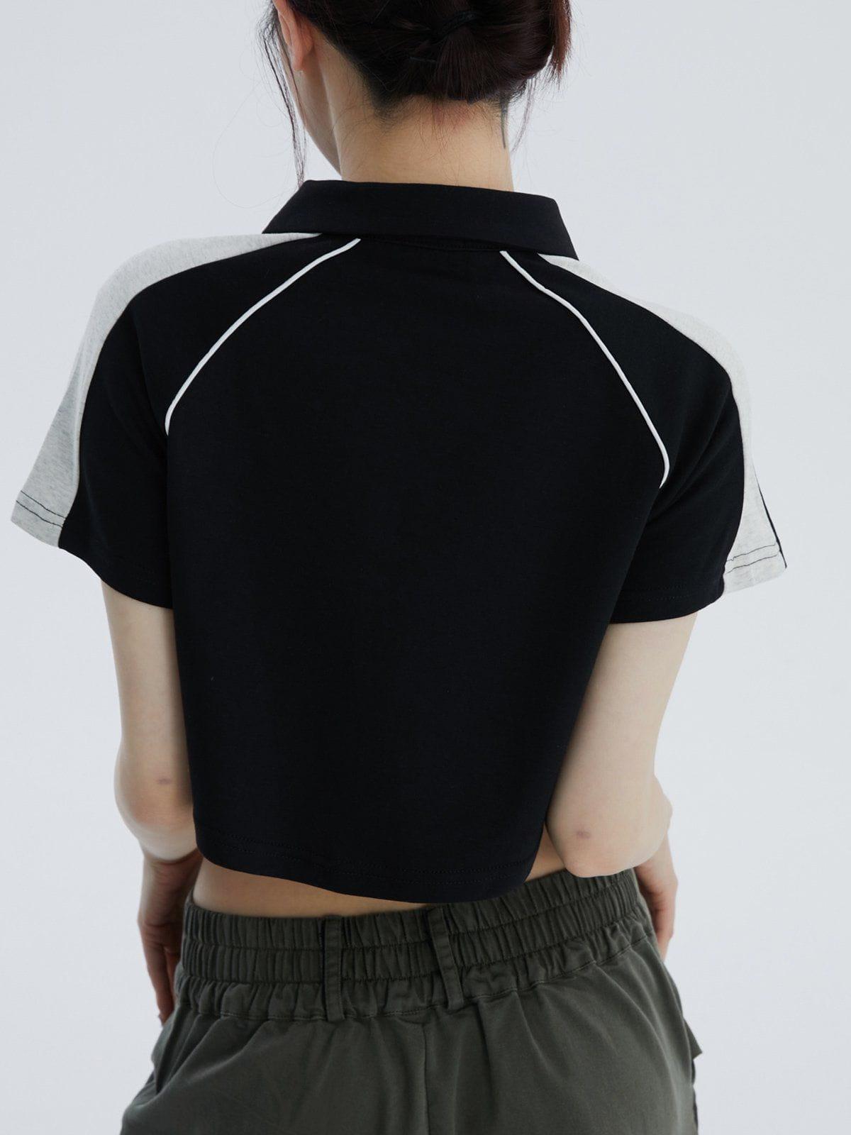 Concert Outfit Lapel Zipper Colorblock Tee
