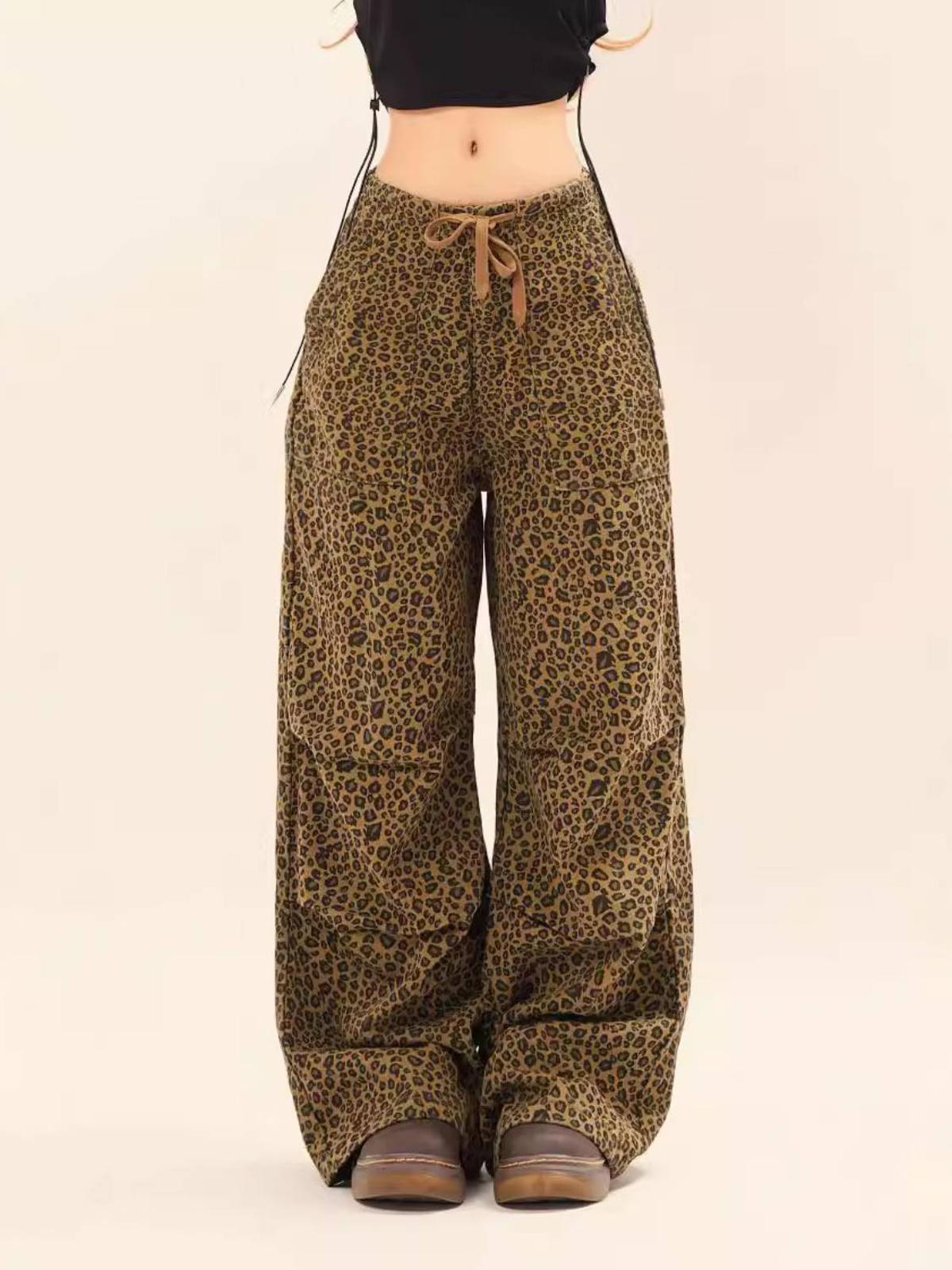 Concert Outfit Leopard Print Drawstring Cargo Pants