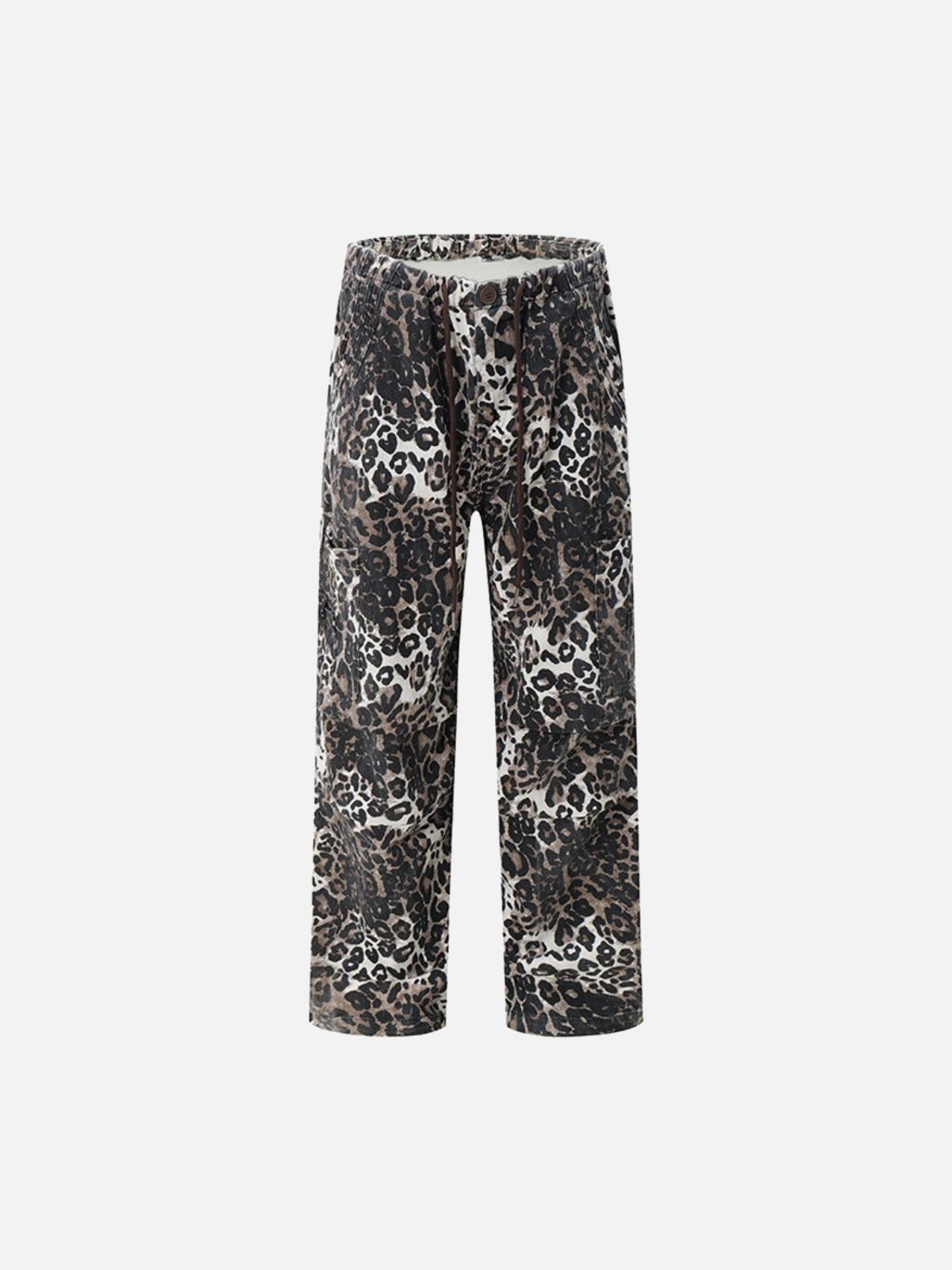 Concert Outfit Leopard Print Pleated Drawstring Pants