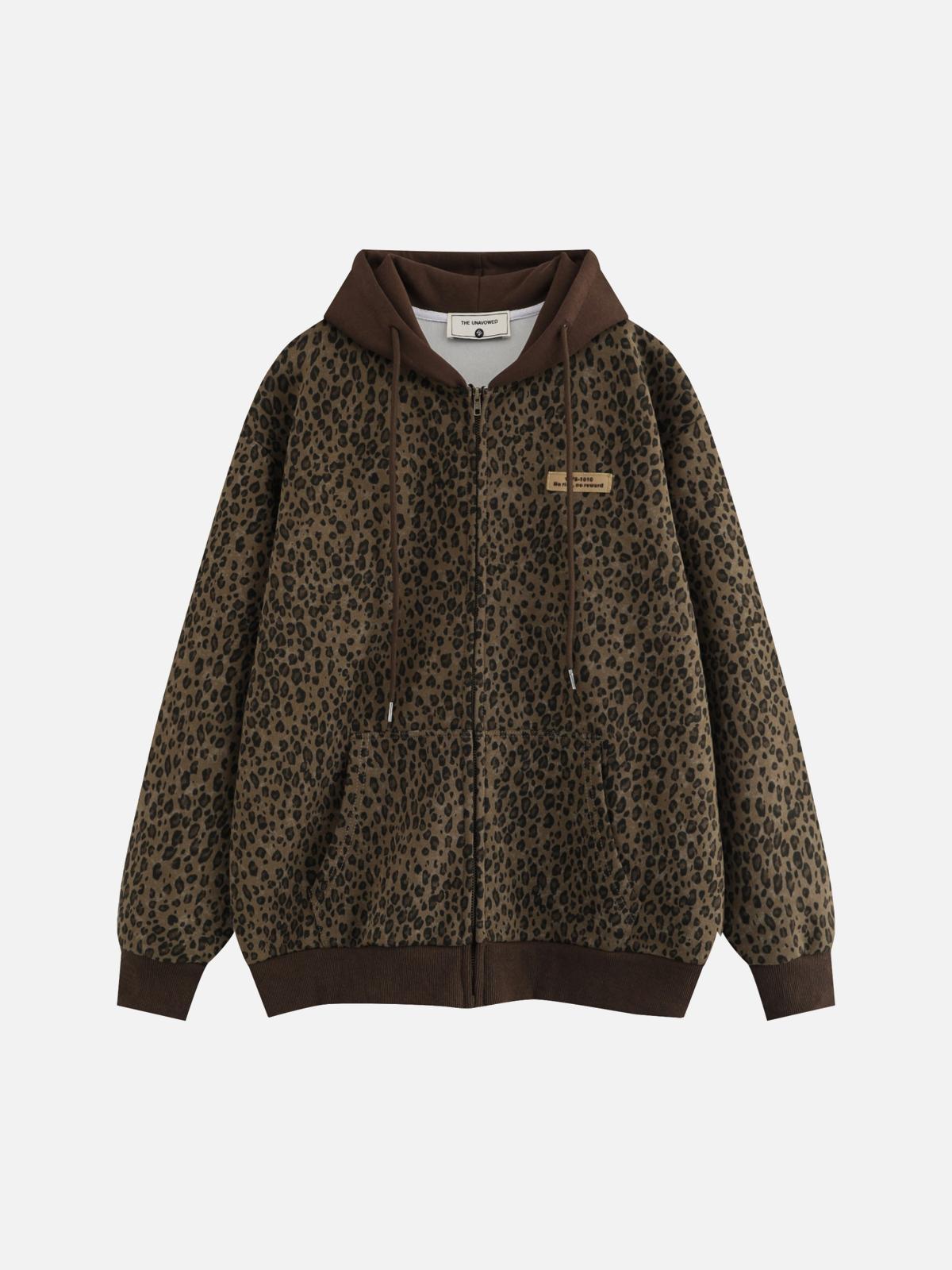 Concert Outfit Leopard Print Zip-Up Hoodie