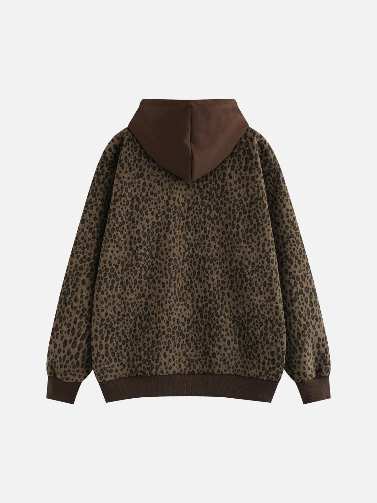 Concert Outfit Leopard Print Zip-Up Hoodie