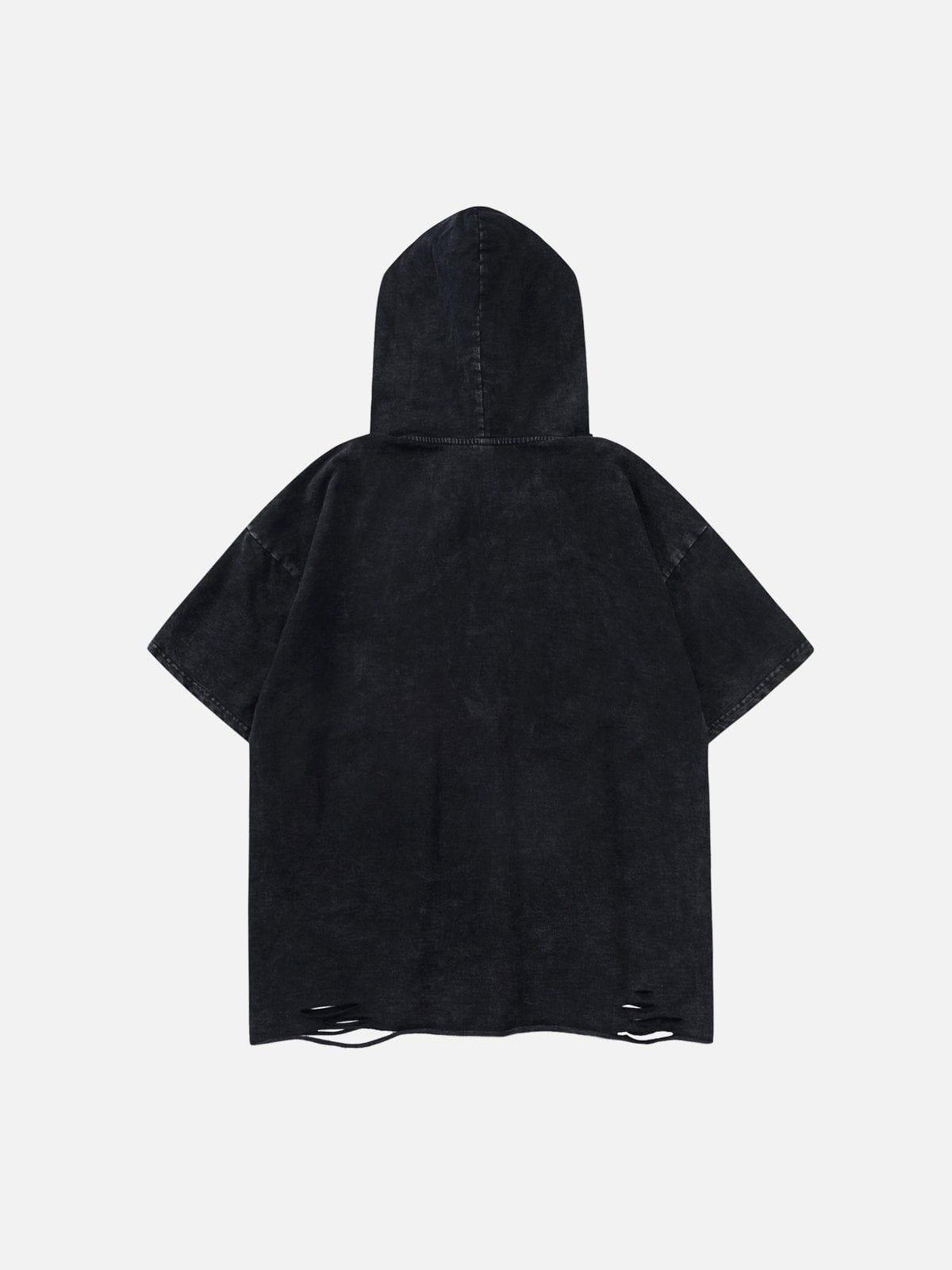 Concert Outfit Letter Print Ripped Hooded Tee