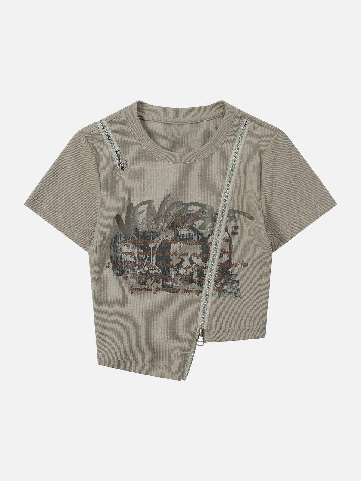Concert Outfit Letter Printing Zip Tee